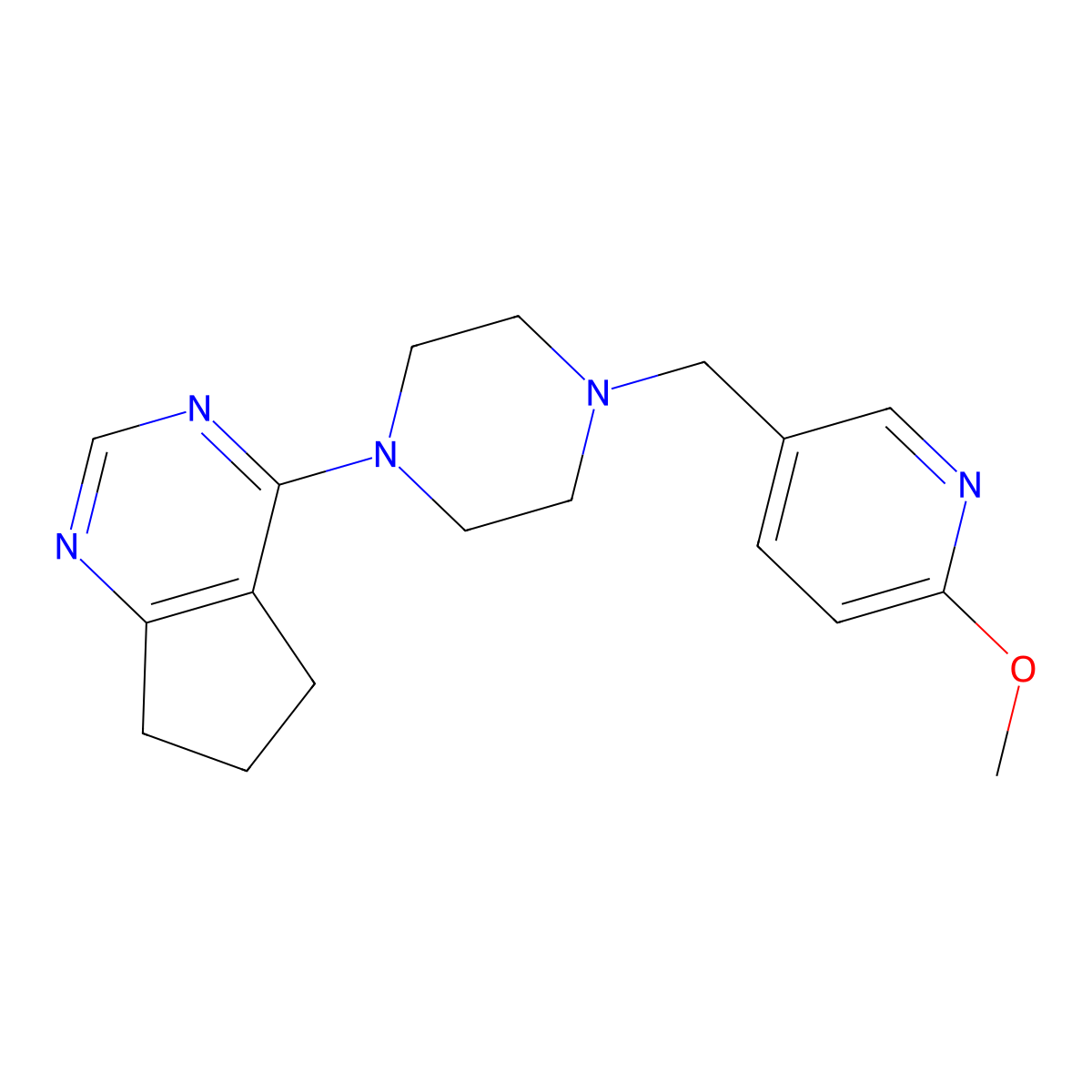 1-{5H,6H,7H-cyclopenta[d]pyrimidin-4-yl}-4-[(6-methoxypyridin-3-yl)methyl]piperazine molecular structure, CAS 3054598-71-6
