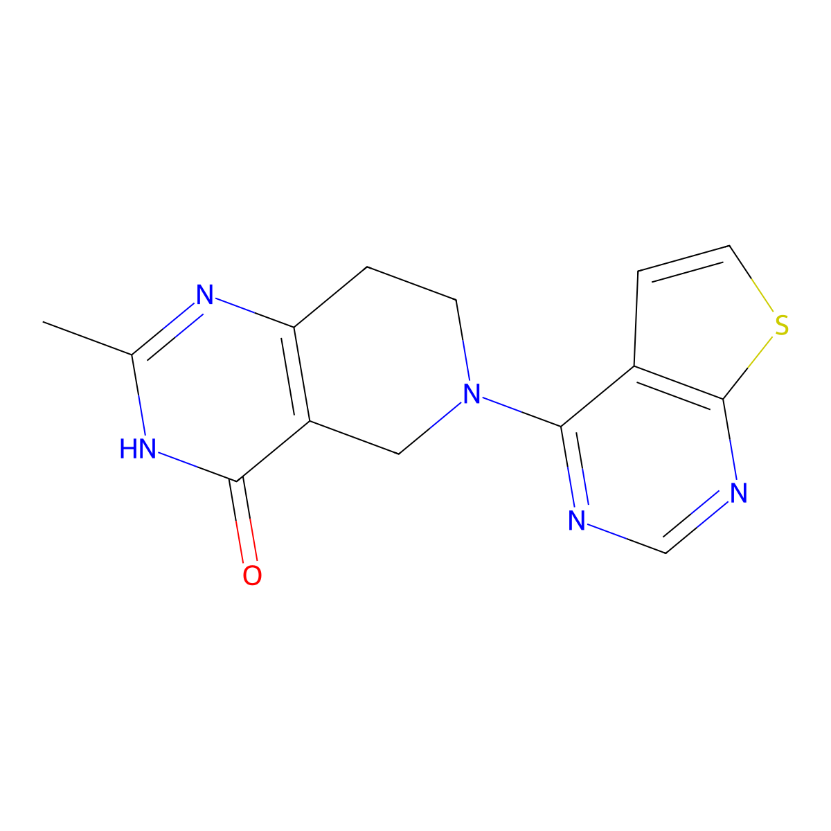 2-methyl-6-{thieno[2,3-d]pyrimidin-4-yl}-3H,4H,5H,6H,7H,8H-pyrido[4,3-d]pyrimidin-4-one molecular structure, CAS 3054598-72-7