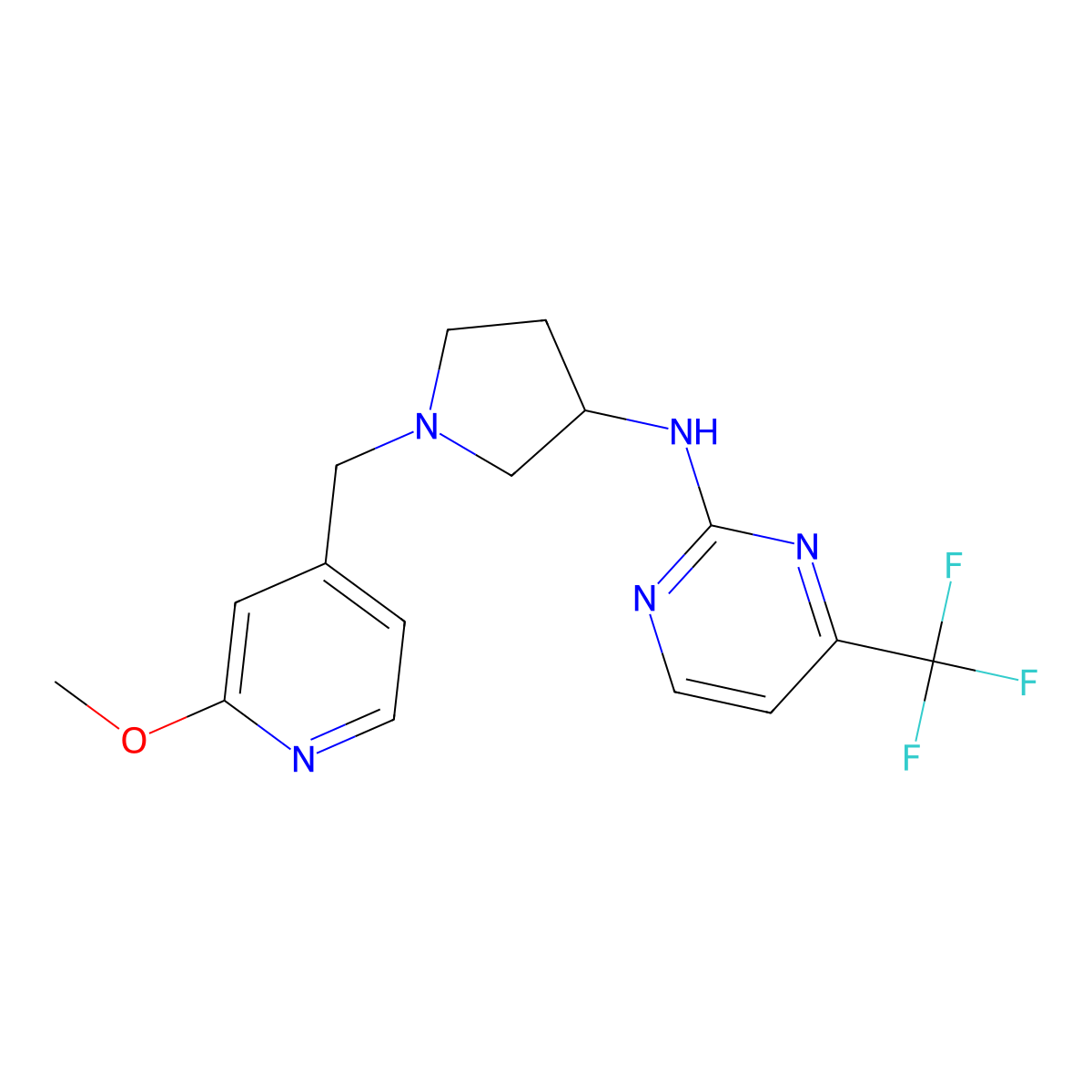 N-{1-[(2-methoxypyridin-4-yl)methyl]pyrrolidin-3-yl}-4-(trifluoromethyl)pyrimidin-2-amine molecular structure, CAS 3054598-73-8