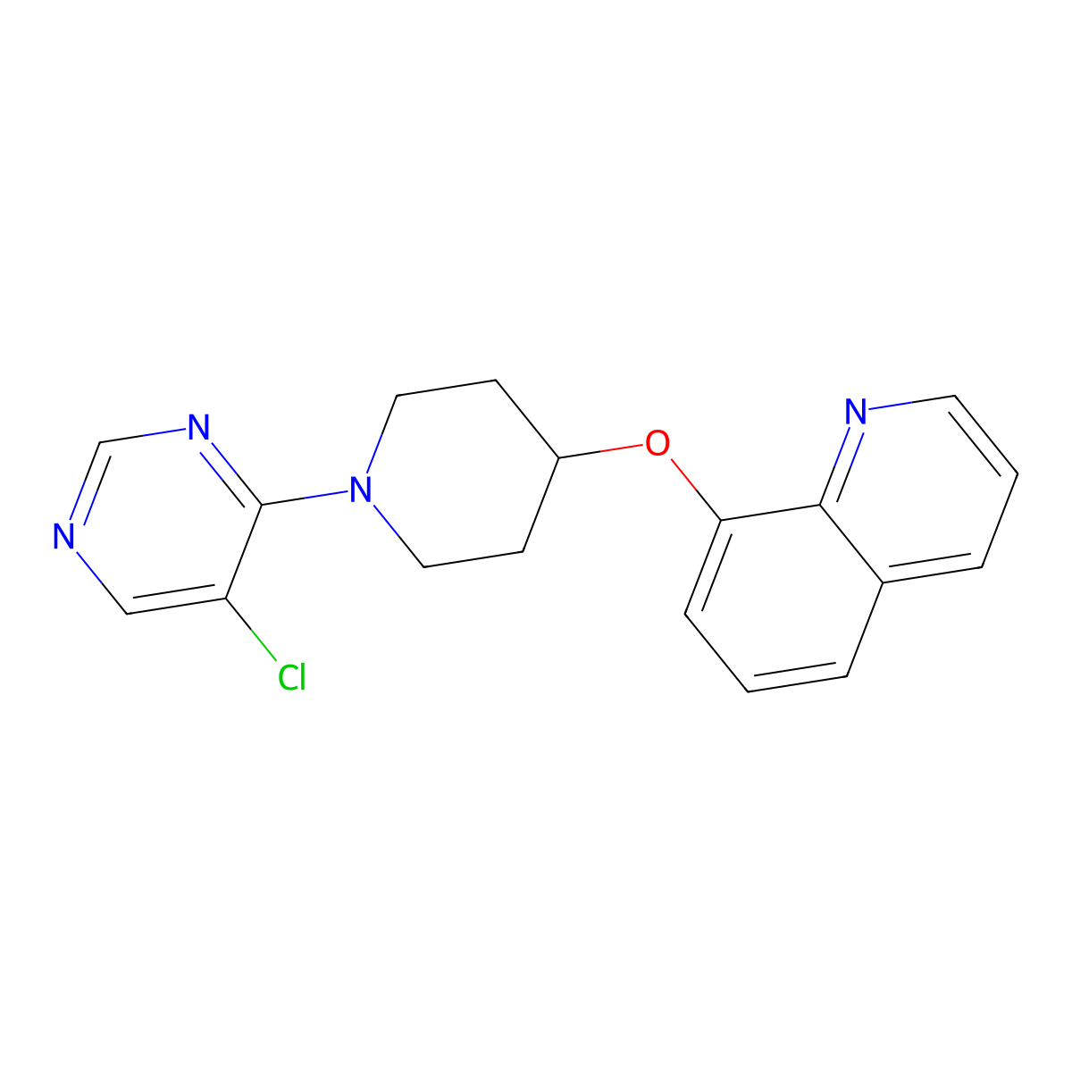 8-{[1-(5-Chloropyrimidin-4-yl)piperidin-4-yl]oxy}quinoline molecular structure, CAS 3054598-76-1