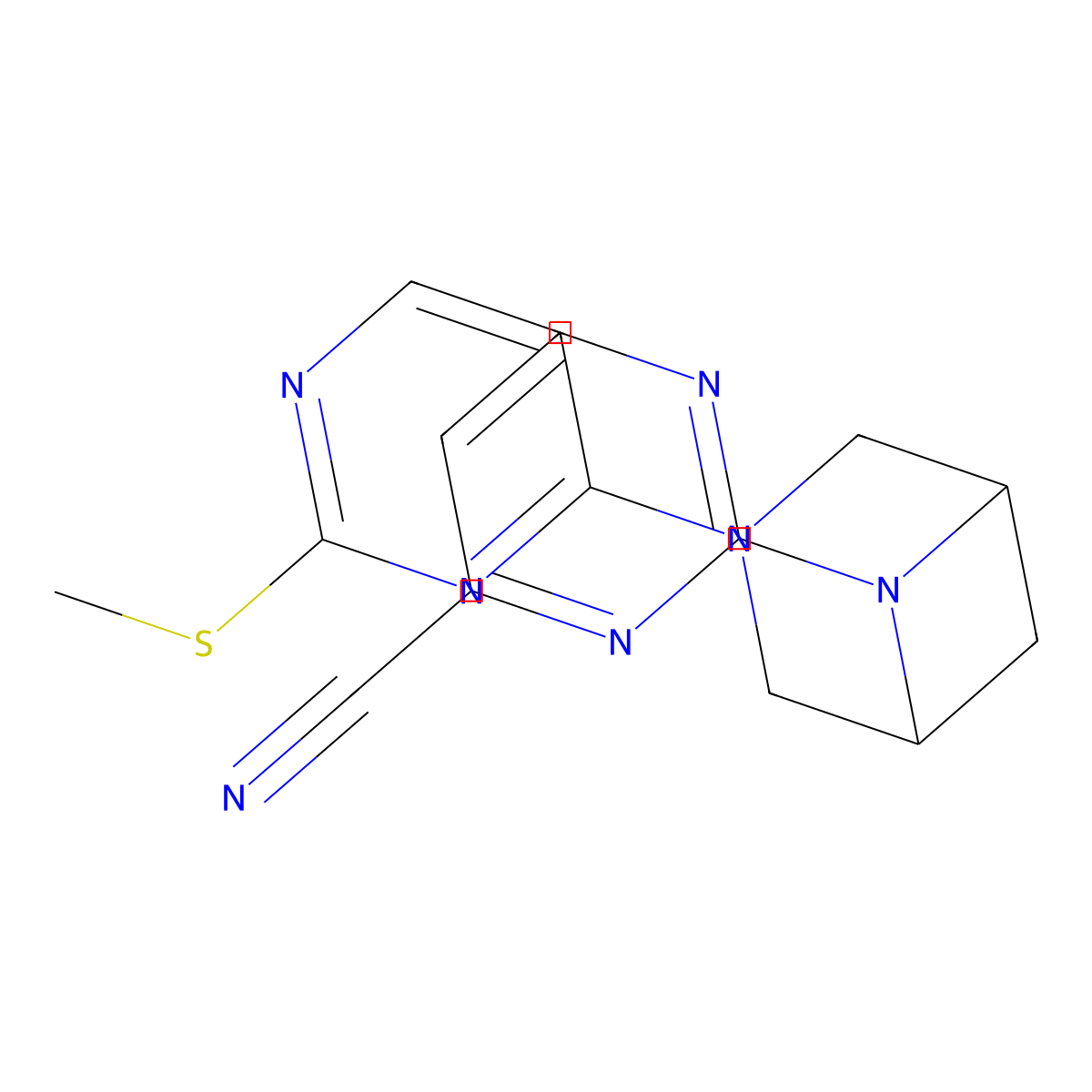 2-{3-[2-(Methylsulfanyl)pyrimidin-4-yl]-3,6-diazabicyclo[3.1.1]heptan-6-yl}pyrimidine-4-carbonitrile molecular structure, CAS 3054598-80-7