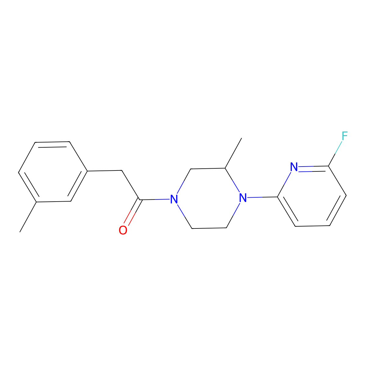 1-[4-(6-Fluoropyridin-2-yl)-3-methylpiperazin-1-yl]-2-(3-methylphenyl)ethan-1-one molecular structure, CAS 3054598-81-8