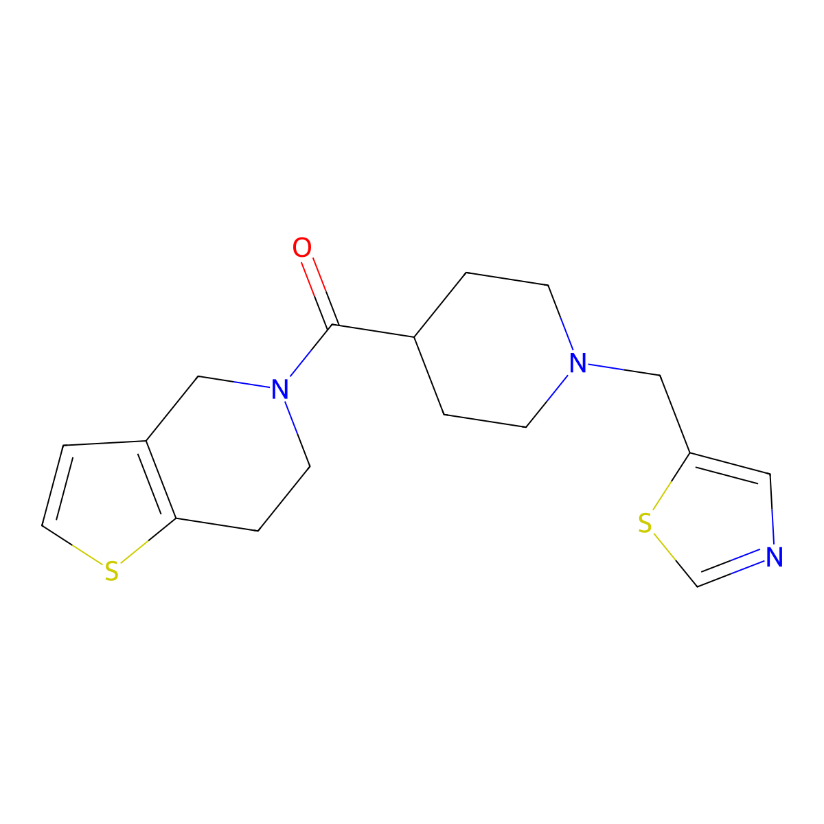 1-[(1,3-thiazol-5-yl)methyl]-4-{4H,5H,6H,7H-thieno[3,2-c]pyridine-5-carbonyl}piperidine molecular structure, CAS 3054598-87-4