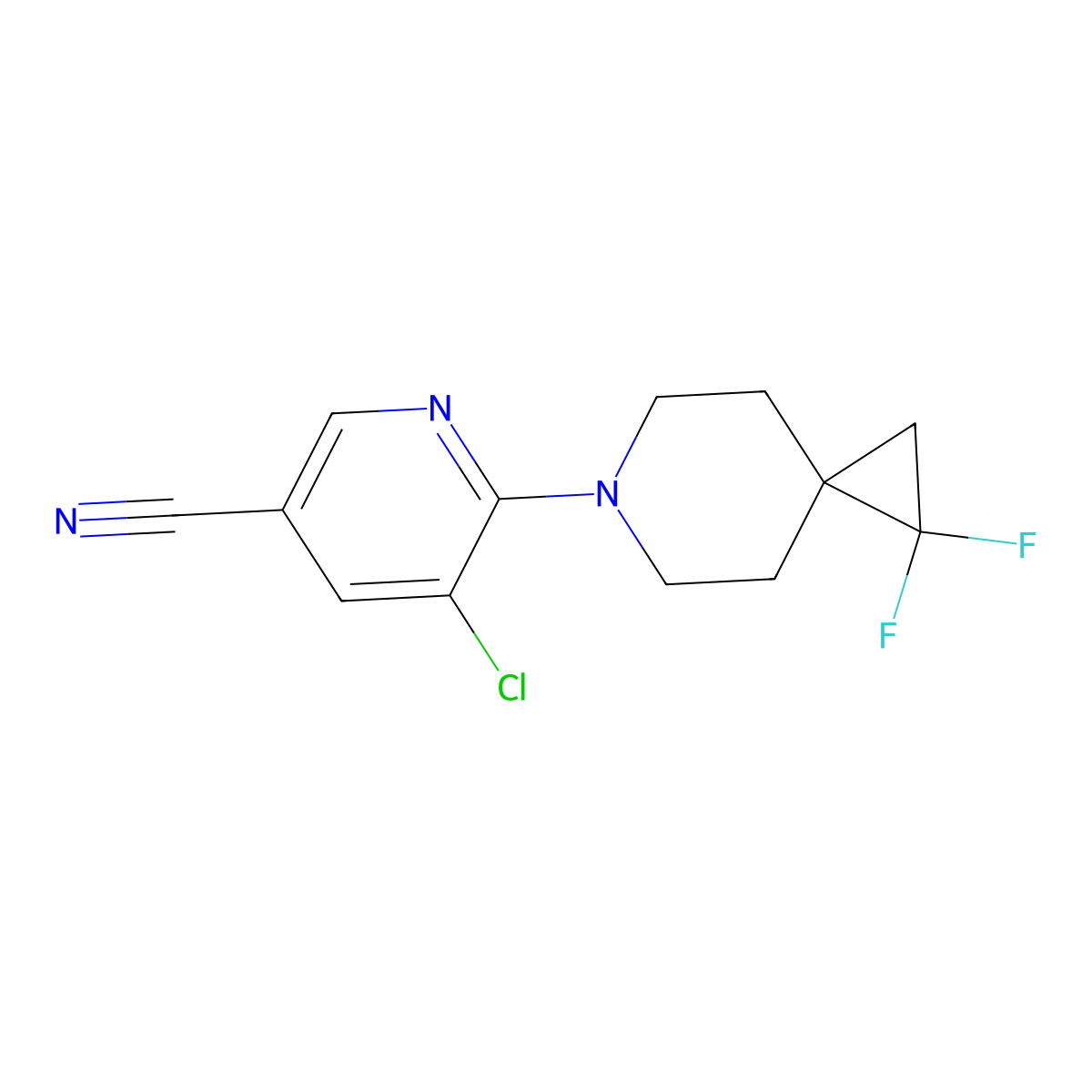 5-Chloro-6-{1,1-difluoro-6-azaspiro[2.5]octan-6-yl}pyridine-3-carbonitrile molecular structure, CAS 3054598-88-5