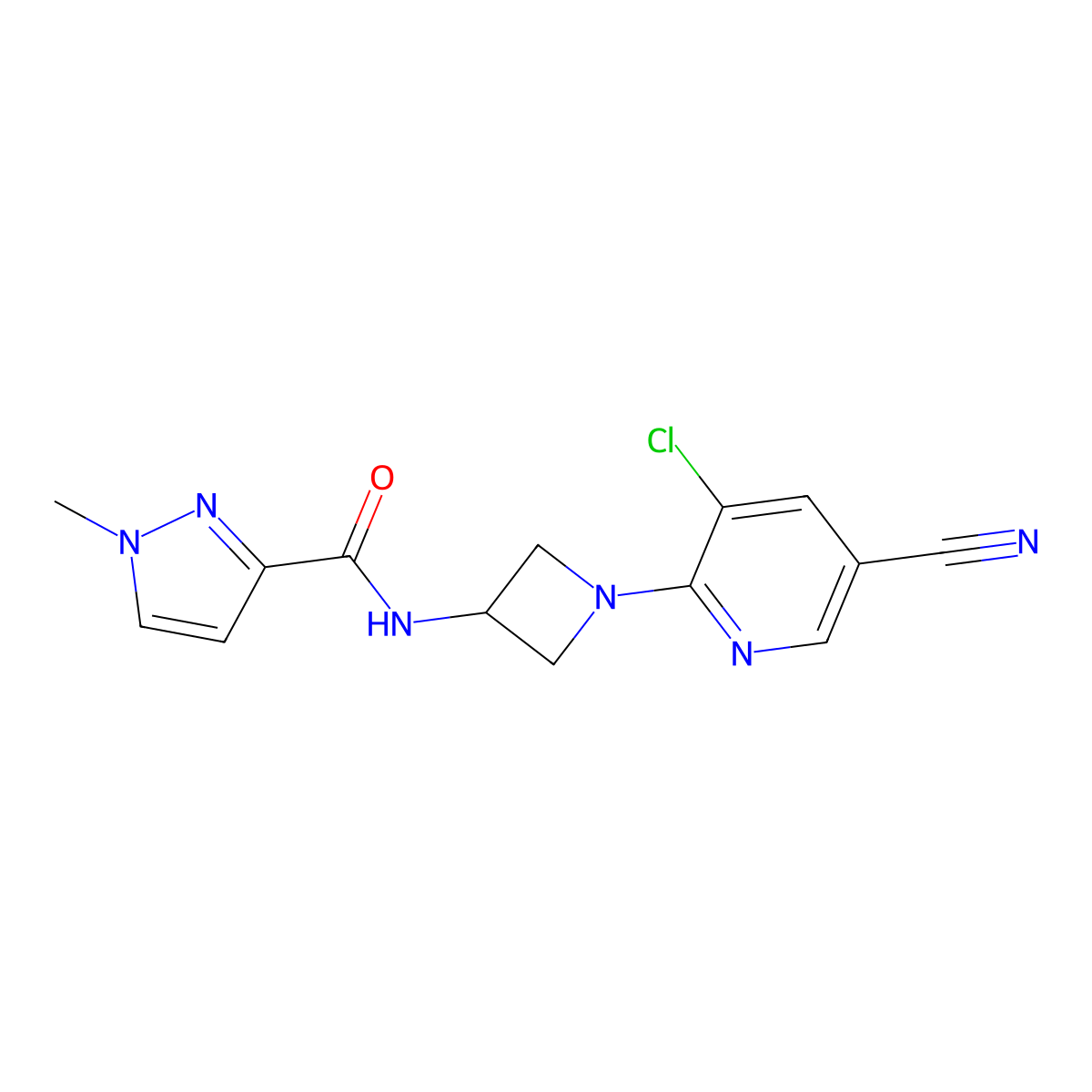 N-[1-(3-chloro-5-cyanopyridin-2-yl)azetidin-3-yl]-1-methyl-1H-pyrazole-3-carboxamide molecular structure, CAS 3054598-89-6
