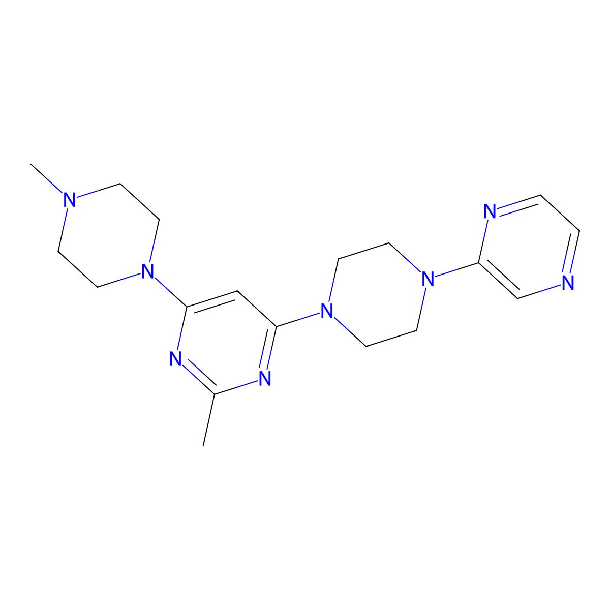 2-Methyl-4-(4-methylpiperazin-1-yl)-6-[4-(pyrazin-2-yl)piperazin-1-yl]pyrimidine molecular structure, CAS 3054598-91-0