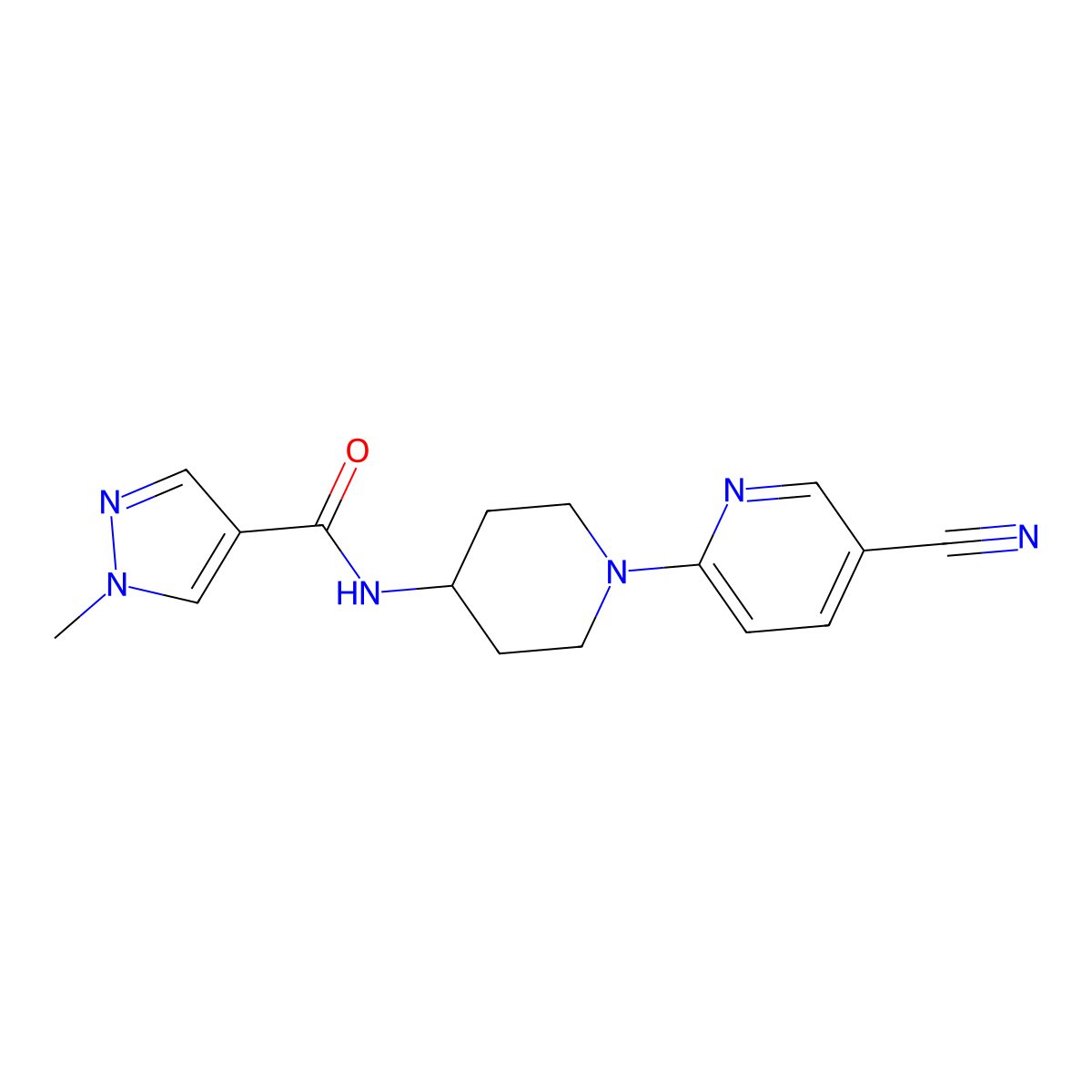 N-[1-(5-cyanopyridin-2-yl)piperidin-4-yl]-1-methyl-1H-pyrazole-4-carboxamide molecular structure, CAS 3054598-94-3