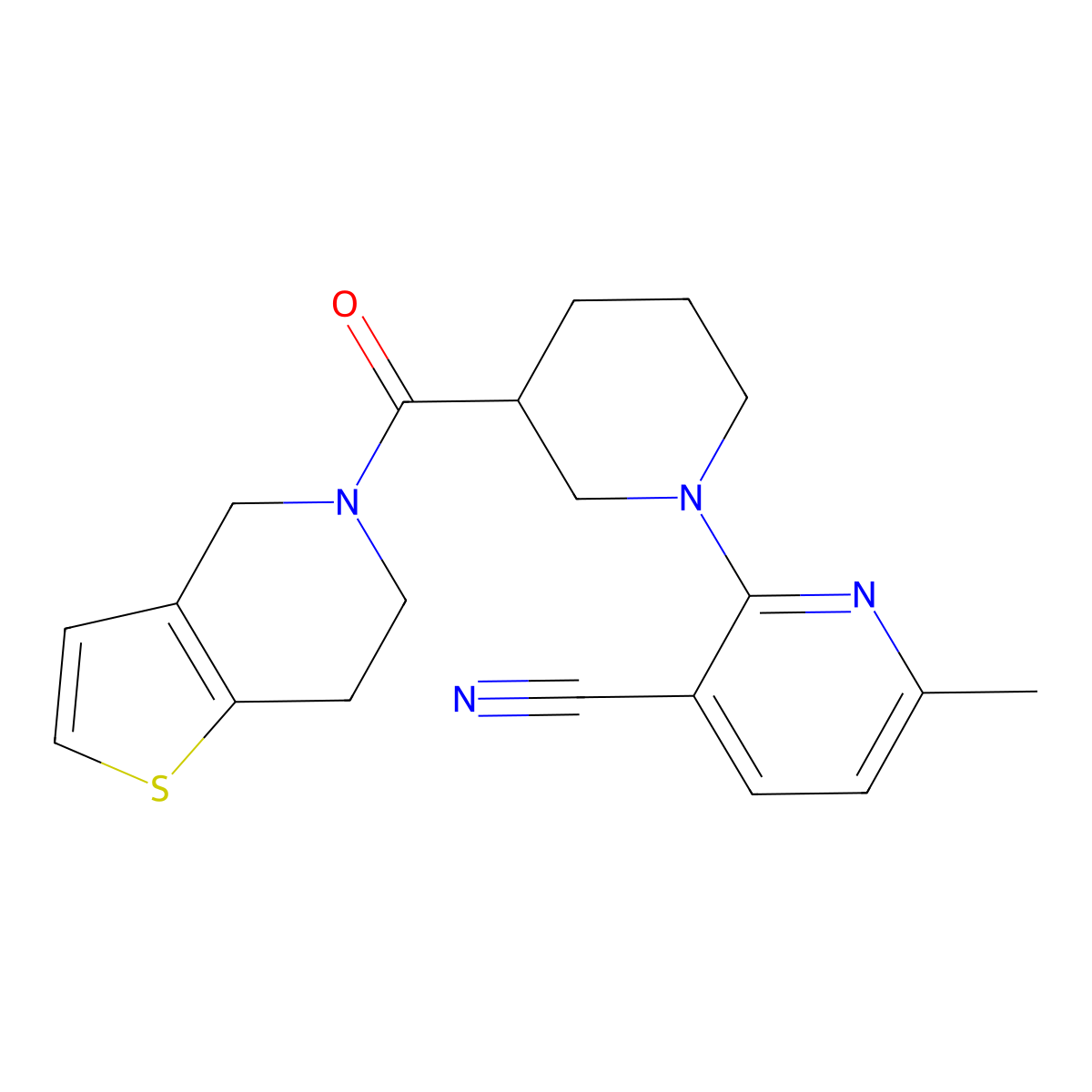 6-methyl-2-(3-{4H,5H,6H,7H-thieno[3,2-c]pyridine-5-carbonyl}piperidin-1-yl)pyridine-3-carbonitrile molecular structure, CAS 3054598-95-4