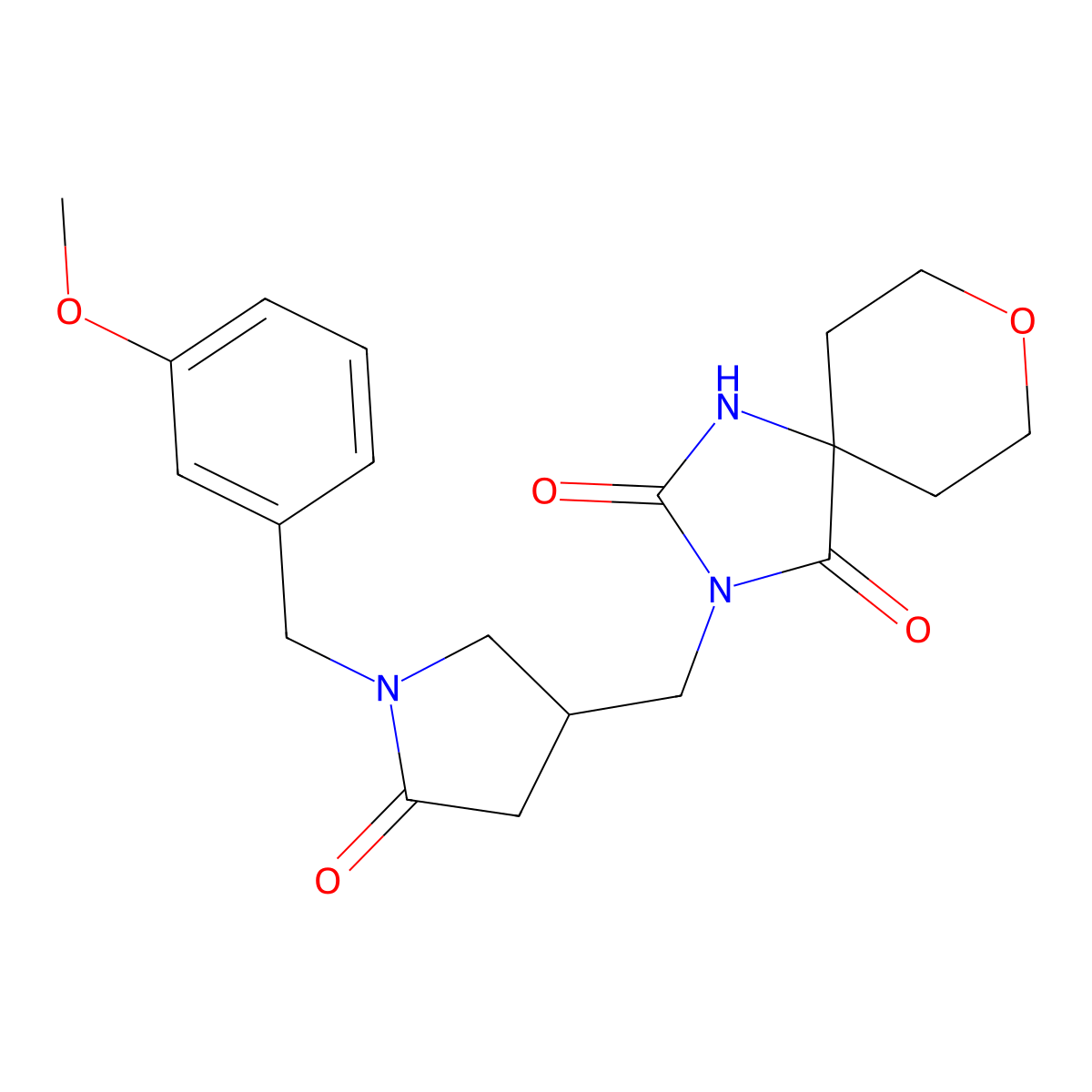 3-({1-[(3-Methoxyphenyl)methyl]-5-oxopyrrolidin-3-yl}methyl)-8-oxa-1,3-diazaspiro[4.5]decane-2,4-dione molecular structure, CAS 3054598-96-5