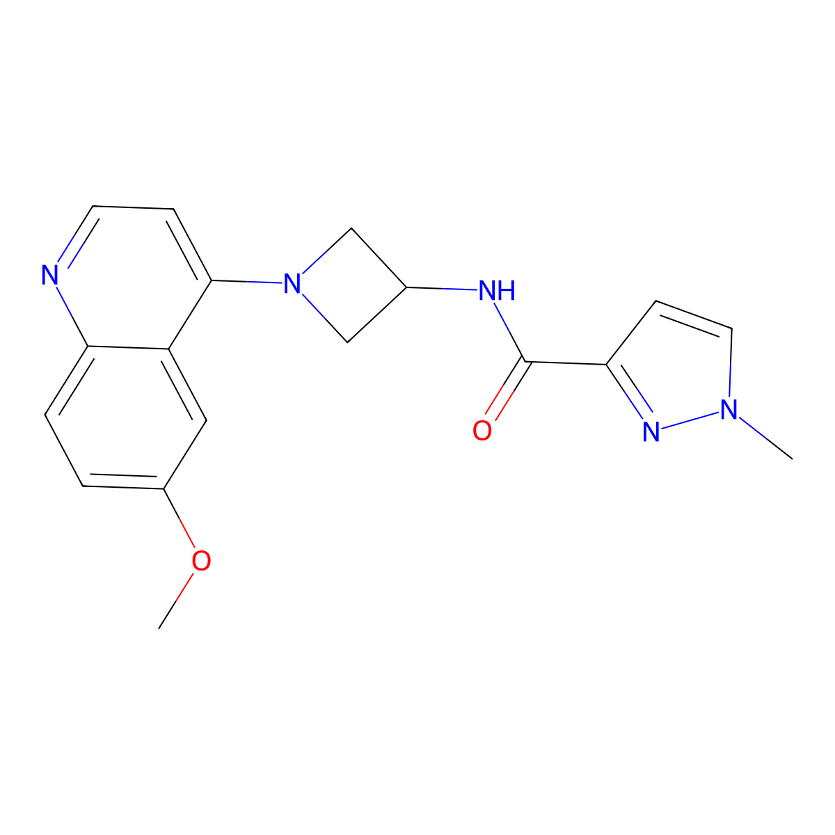 N-[1-(6-methoxyquinolin-4-yl)azetidin-3-yl]-1-methyl-1H-pyrazole-3-carboxamide molecular structure, CAS 3054598-99-8