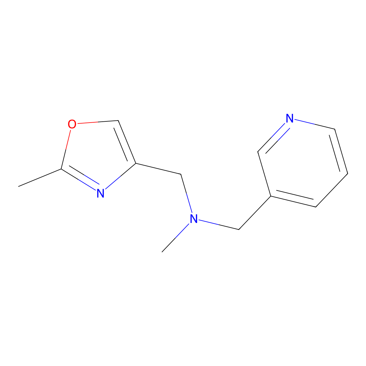 Methyl[(2-methyl-1,3-oxazol-4-yl)methyl][(pyridin-3-yl)methyl]amine molecular structure, CAS 3054599-01-5