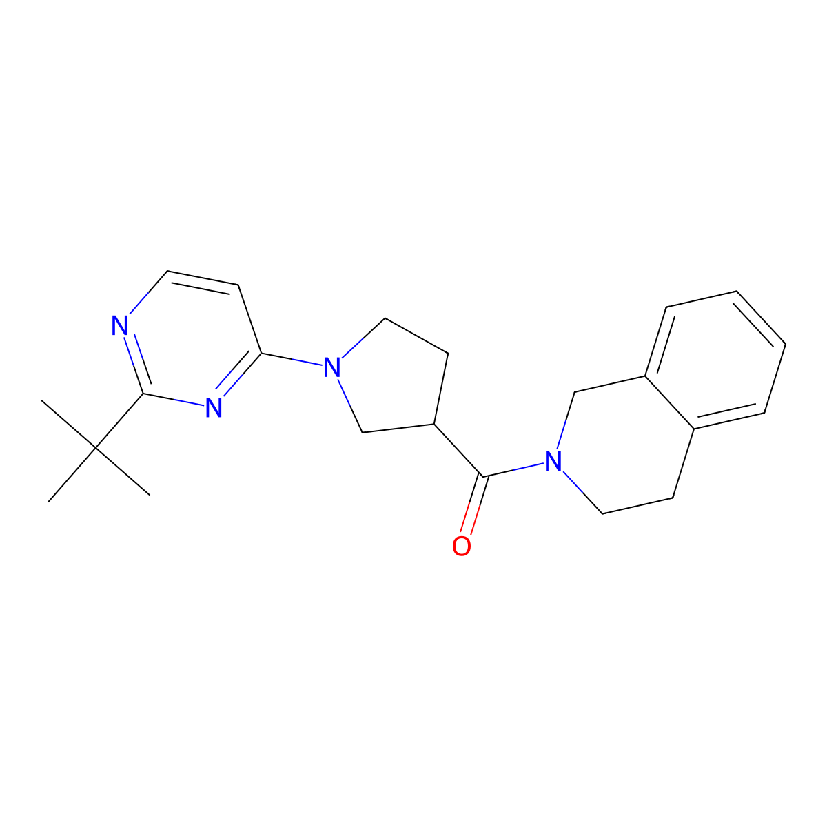 2-[1-(2-Tert-butylpyrimidin-4-yl)pyrrolidine-3-carbonyl]-1,2,3,4-tetrahydroisoquinoline molecular structure, CAS 3054599-04-8