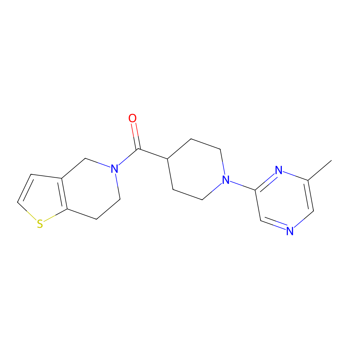 2-methyl-6-(4-{4H,5H,6H,7H-thieno[3,2-c]pyridine-5-carbonyl}piperidin-1-yl)pyrazine molecular structure, CAS 3054599-06-0