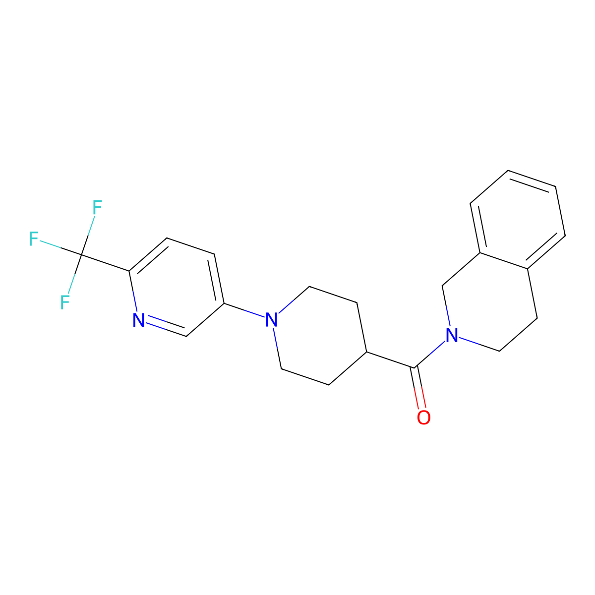 2-{1-[6-(Trifluoromethyl)pyridin-3-yl]piperidine-4-carbonyl}-1,2,3,4-tetrahydroisoquinoline molecular structure, CAS 3054599-08-2