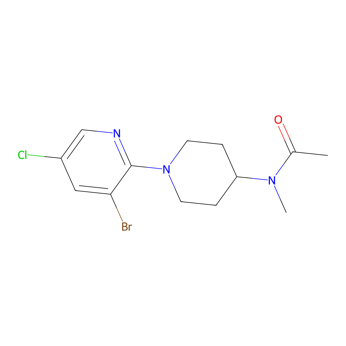 N-[1-(3-bromo-5-chloropyridin-2-yl)piperidin-4-yl]-N-methylacetamide molecular structure, CAS 3054599-10-6