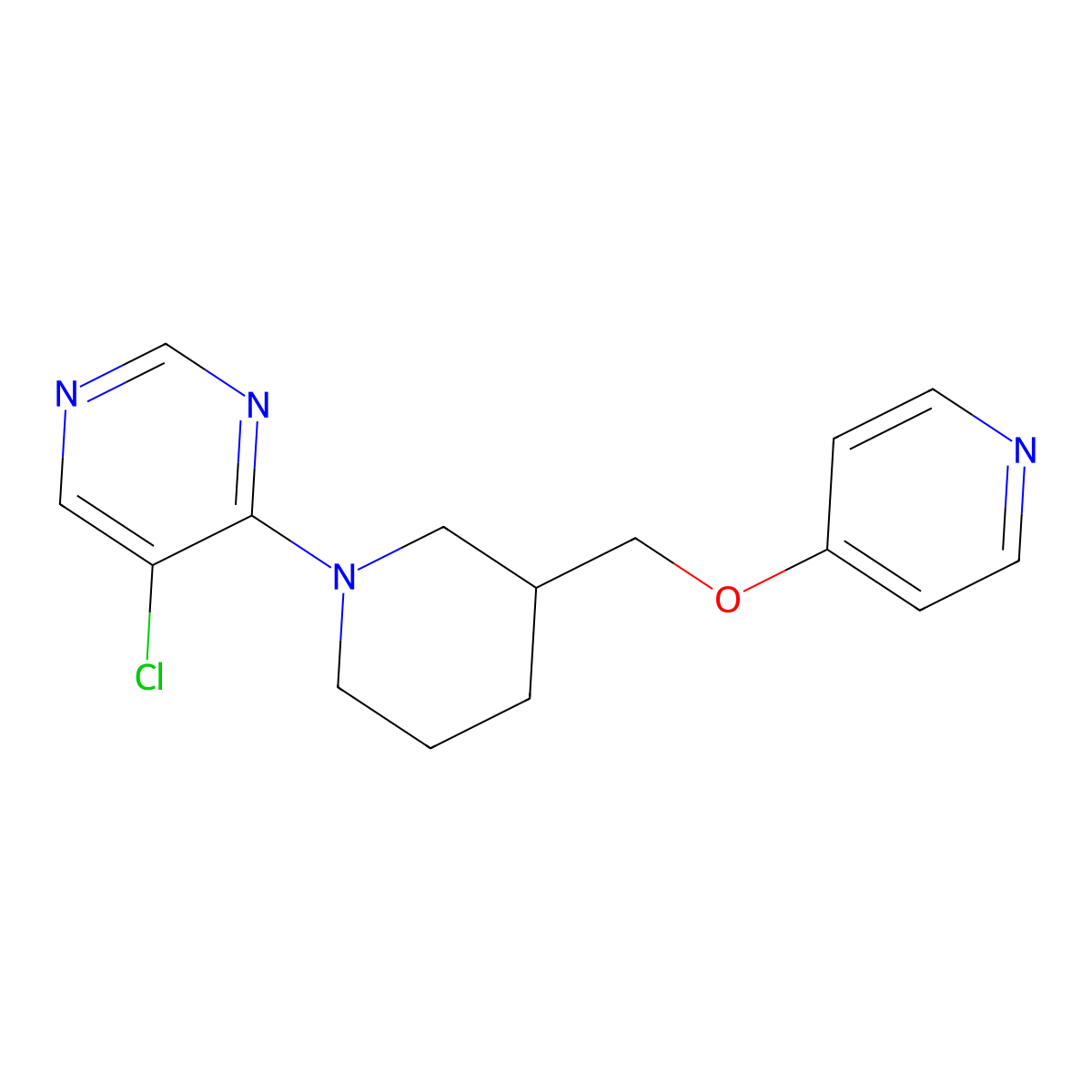 5-Chloro-4-{3-[(pyridin-4-yloxy)methyl]piperidin-1-yl}pyrimidine molecular structure, CAS 3054599-18-4