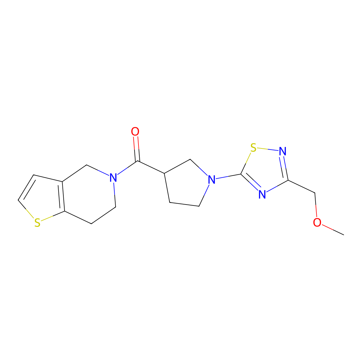 3-(methoxymethyl)-5-(3-{4H,5H,6H,7H-thieno[3,2-c]pyridine-5-carbonyl}pyrrolidin-1-yl)-1,2,4-thiadiazole molecular structure, CAS 3054599-19-5