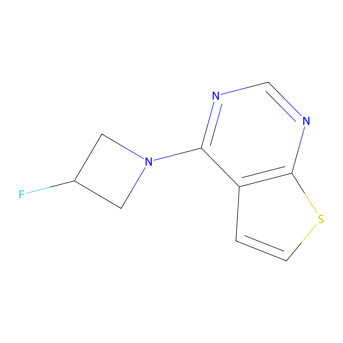 3-Fluoro-1-{thieno[2,3-d]pyrimidin-4-yl}azetidine molecular structure, CAS 3054599-21-9