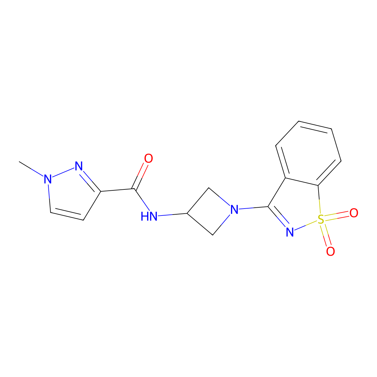 N-[1-(1,1-dioxo-1lambda,2-benzothiazol-3-yl)azetidin-3-yl]-1-methyl-1H-pyrazole-3-carboxamide molecular structure, CAS 3054599-22-0