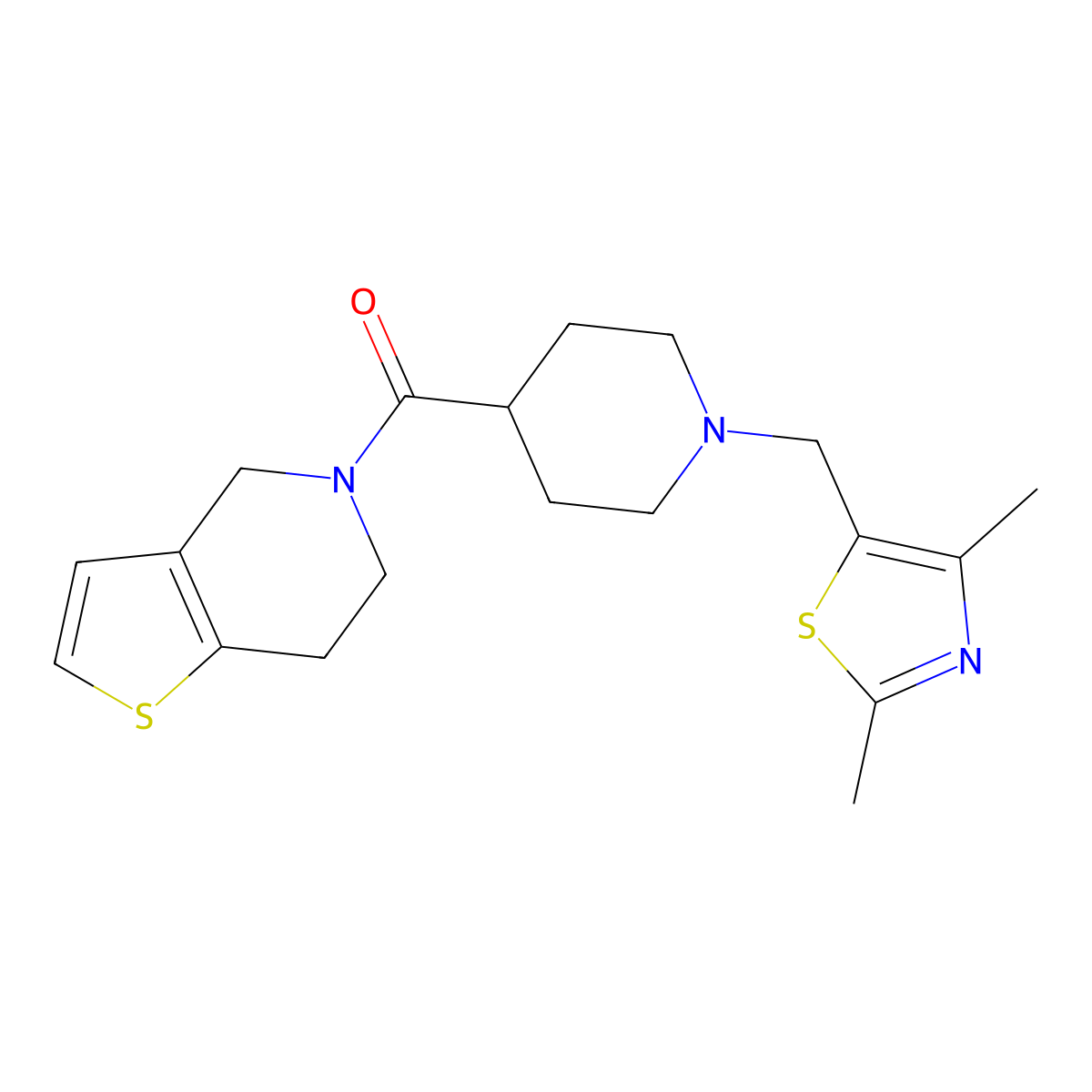 1-[(2,4-dimethyl-1,3-thiazol-5-yl)methyl]-4-{4H,5H,6H,7H-thieno[3,2-c]pyridine-5-carbonyl}piperidine molecular structure, CAS 3054599-23-1