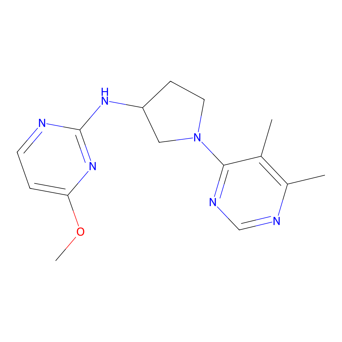N-[1-(5,6-dimethylpyrimidin-4-yl)pyrrolidin-3-yl]-4-methoxypyrimidin-2-amine molecular structure, CAS 3054599-25-3
