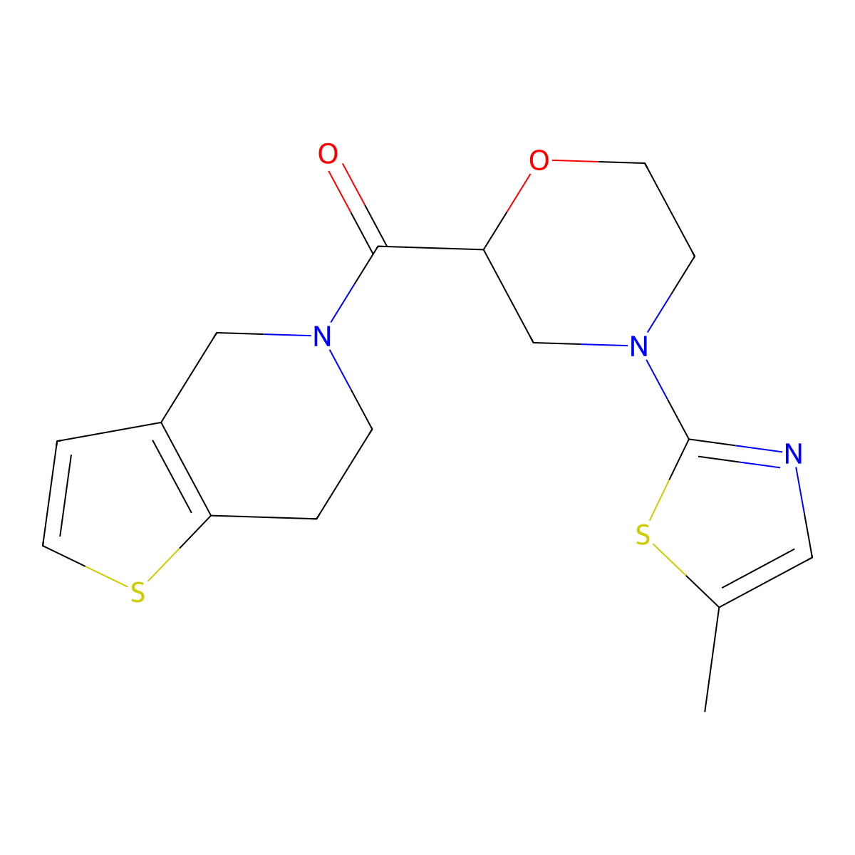 4-(5-methyl-1,3-thiazol-2-yl)-2-{4H,5H,6H,7H-thieno[3,2-c]pyridine-5-carbonyl}morpholine molecular structure, CAS 3054599-28-6