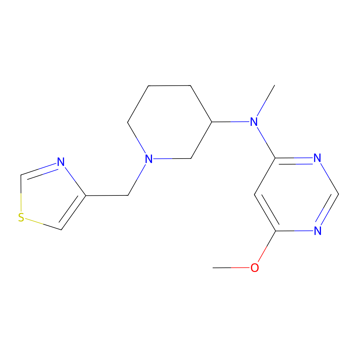 6-methoxy-N-methyl-N-{1-[(1,3-thiazol-4-yl)methyl]piperidin-3-yl}pyrimidin-4-amine molecular structure, CAS 3054599-31-1