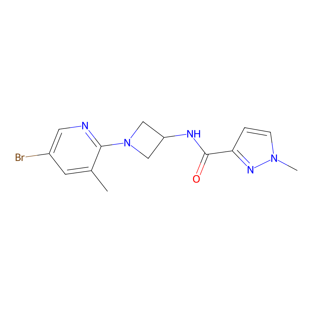N-[1-(5-bromo-3-methylpyridin-2-yl)azetidin-3-yl]-1-methyl-1H-pyrazole-3-carboxamide molecular structure, CAS 3054599-33-3