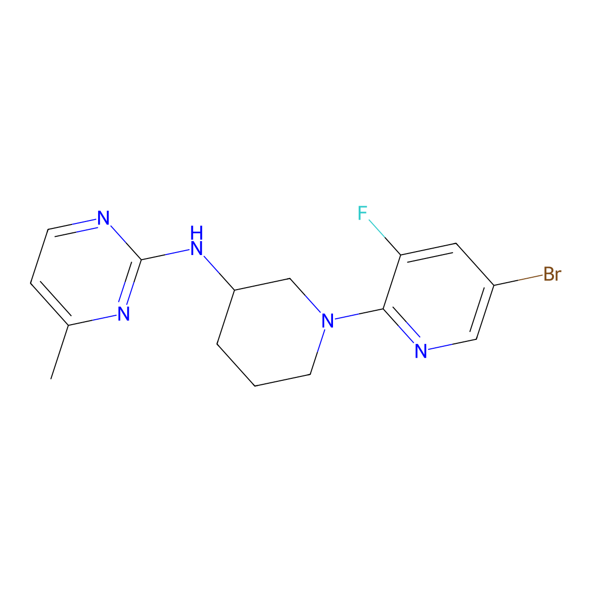 N-[1-(5-bromo-3-fluoro-2-pyridinyl)piperidin-3-yl]-4-methylpyrimidin-2-amine molecular structure, CAS 3054599-35-5
