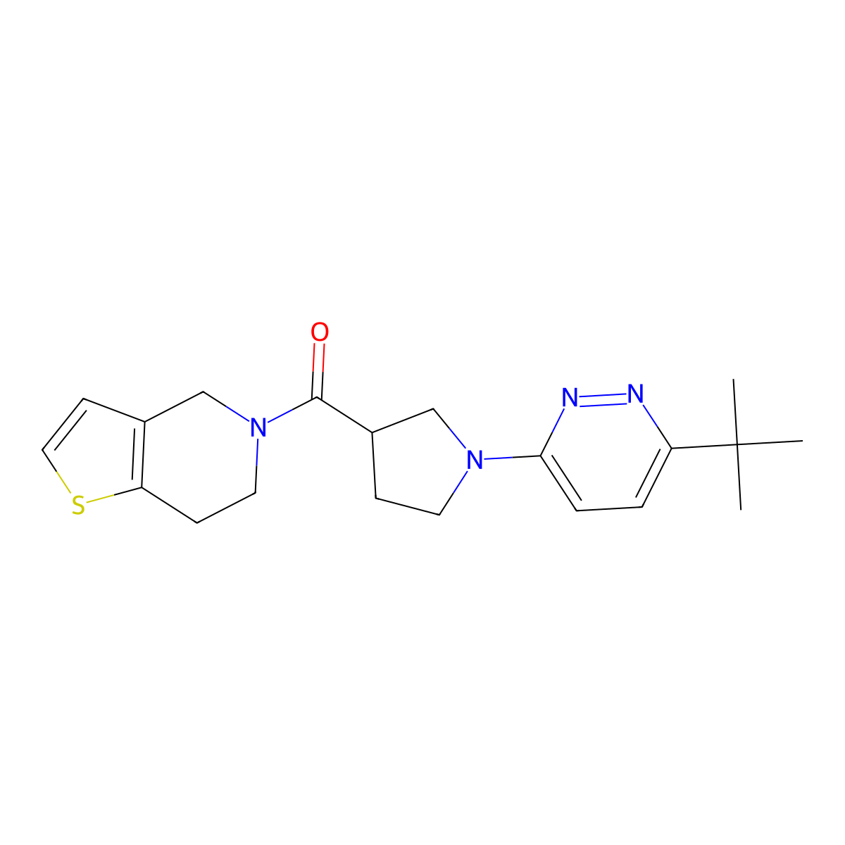 3-tert-butyl-6-(3-{4H,5H,6H,7H-thieno[3,2-c]pyridine-5-carbonyl}pyrrolidin-1-yl)pyridazine molecular structure, CAS 3054599-37-7