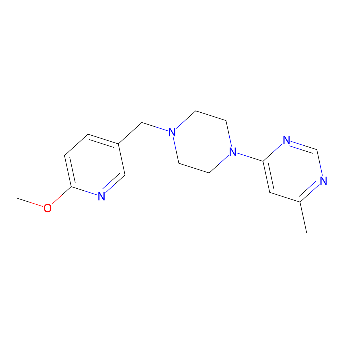 4-{4-[(6-Methoxypyridin-3-yl)methyl]piperazin-1-yl}-6-methylpyrimidine molecular structure, CAS 3054599-39-9
