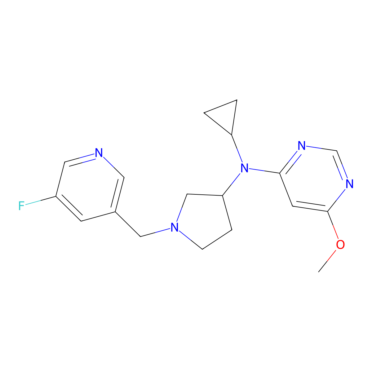 N-cyclopropyl-N-{1-[(5-fluoropyridin-3-yl)methyl]pyrrolidin-3-yl}-6-methoxypyrimidin-4-amine molecular structure, CAS 3054599-41-3
