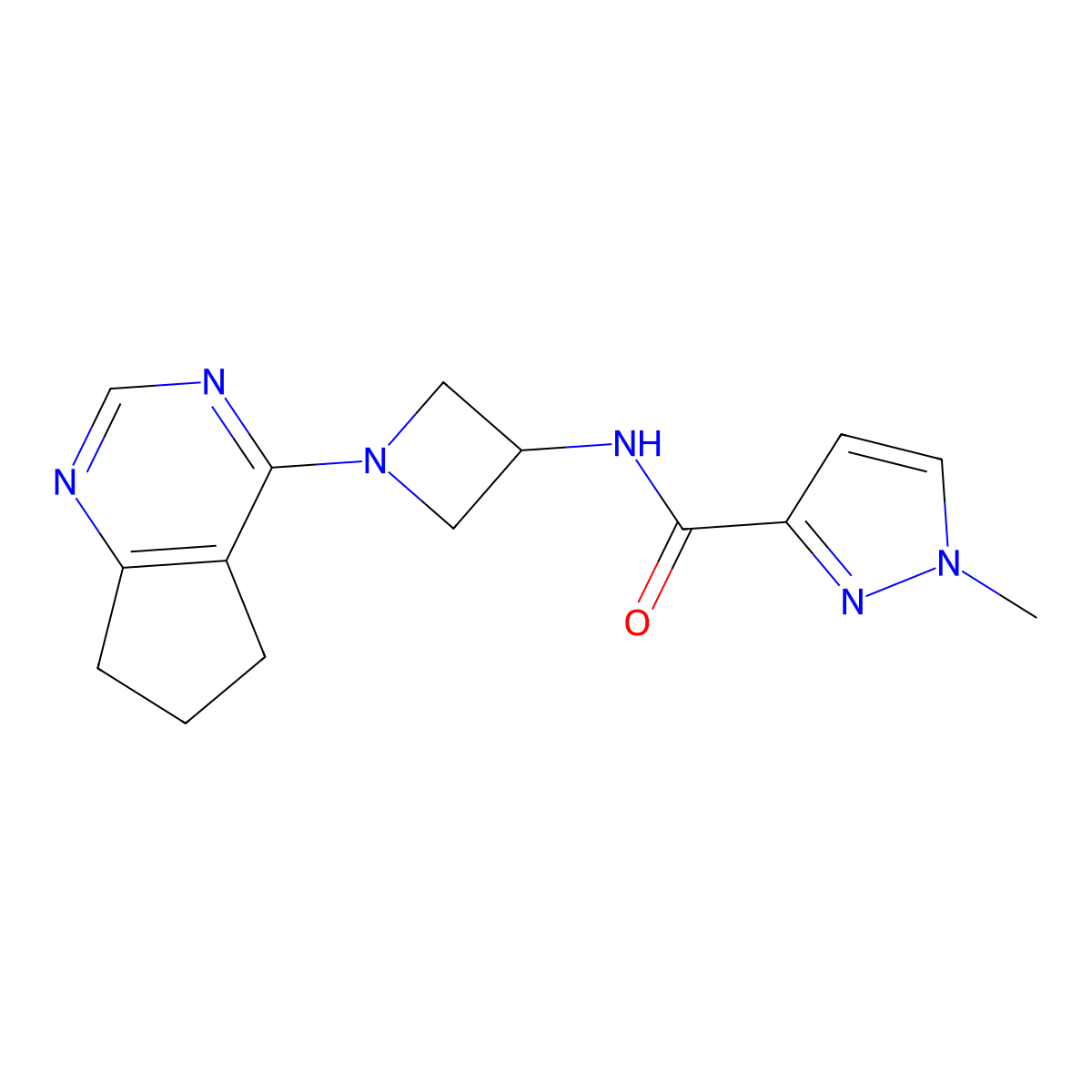 N-(1-{5H,6H,7H-cyclopenta[d]pyrimidin-4-yl}azetidin-3-yl)-1-methyl-1H-pyrazole-3-carboxamide molecular structure, CAS 3054599-44-6