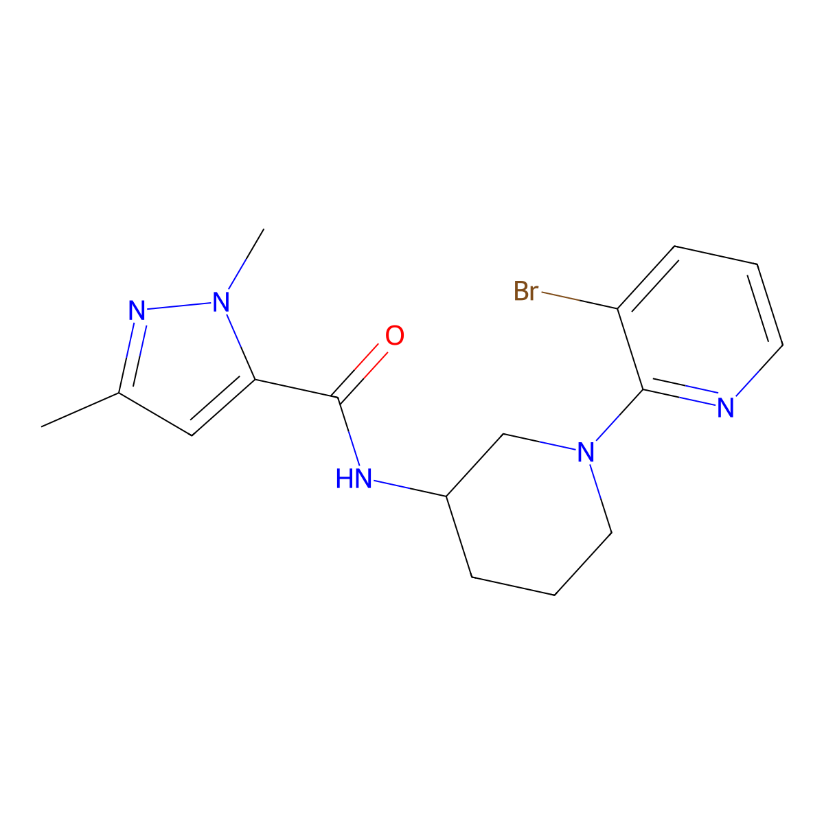 N-[1-(3-bromopyridin-2-yl)piperidin-3-yl]-1,3-dimethyl-1H-pyrazole-5-carboxamide molecular structure, CAS 3054599-50-4