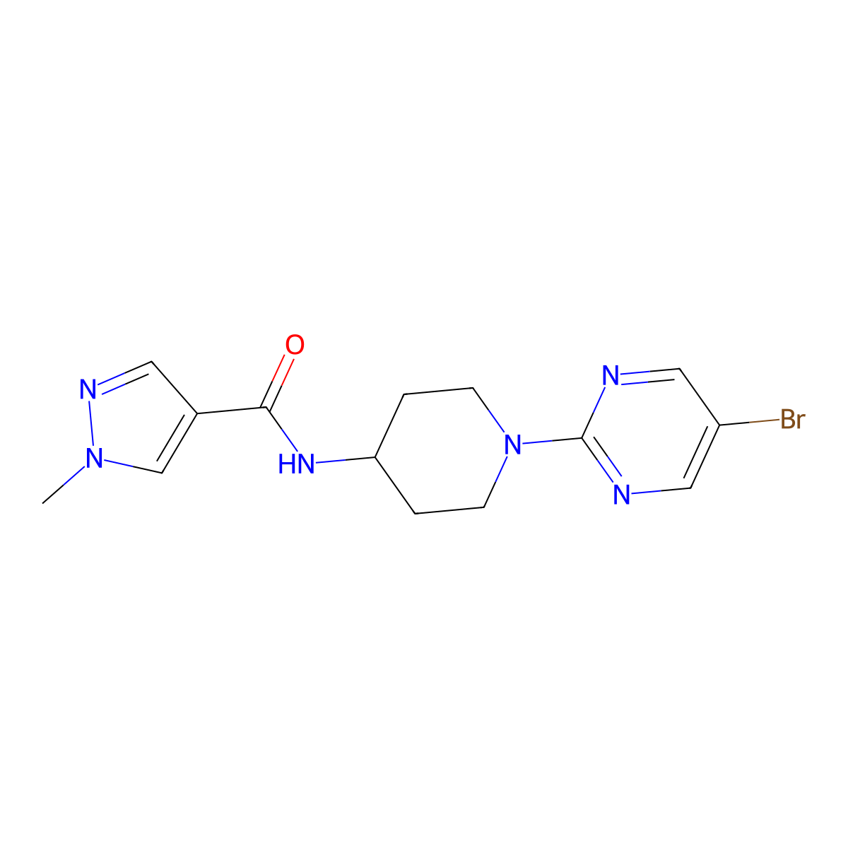 N-[1-(5-bromopyrimidin-2-yl)piperidin-4-yl]-1-methyl-1H-pyrazole-4-carboxamide molecular structure, CAS 3054599-52-6