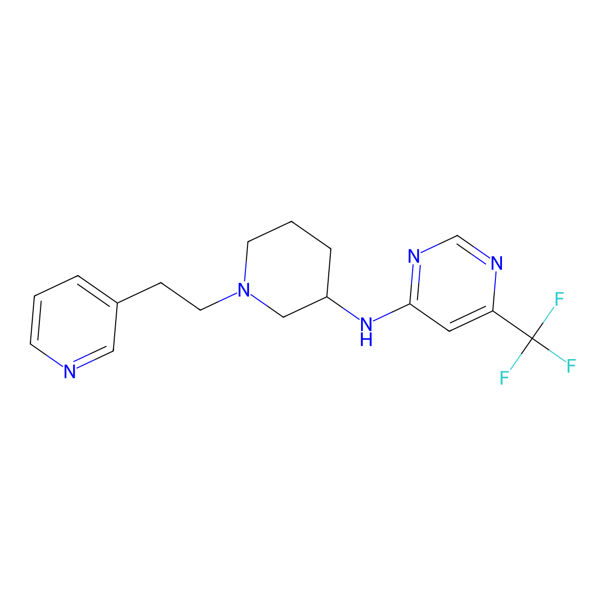 N-{1-[2-(pyridin-3-yl)ethyl]piperidin-3-yl}-6-(trifluoromethyl)pyrimidin-4-amine molecular structure, CAS 3054599-53-7