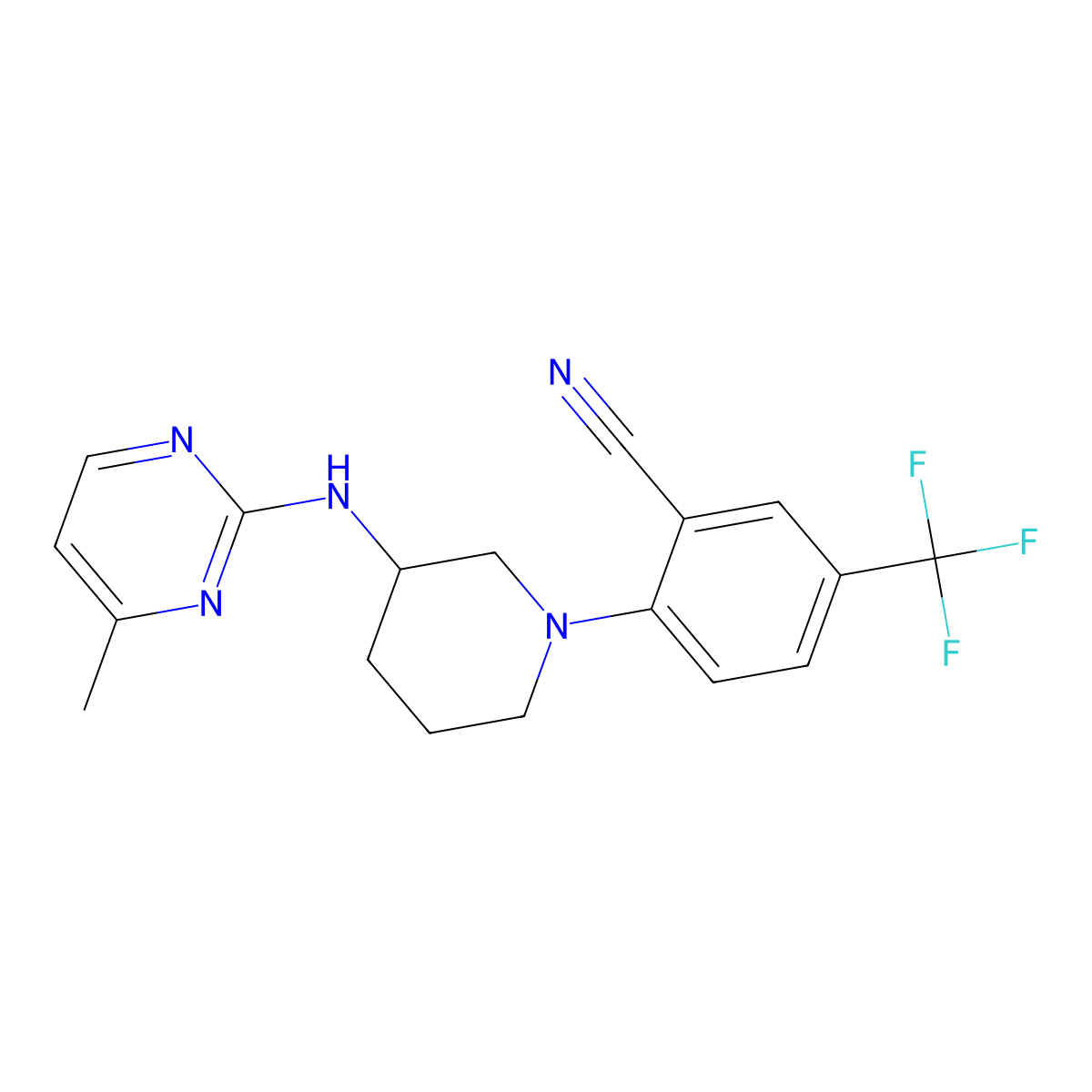 2-{3-[(4-Methylpyrimidin-2-yl)amino]piperidin-1-yl}-5-(trifluoromethyl)benzonitrile molecular structure, CAS 3054599-54-8