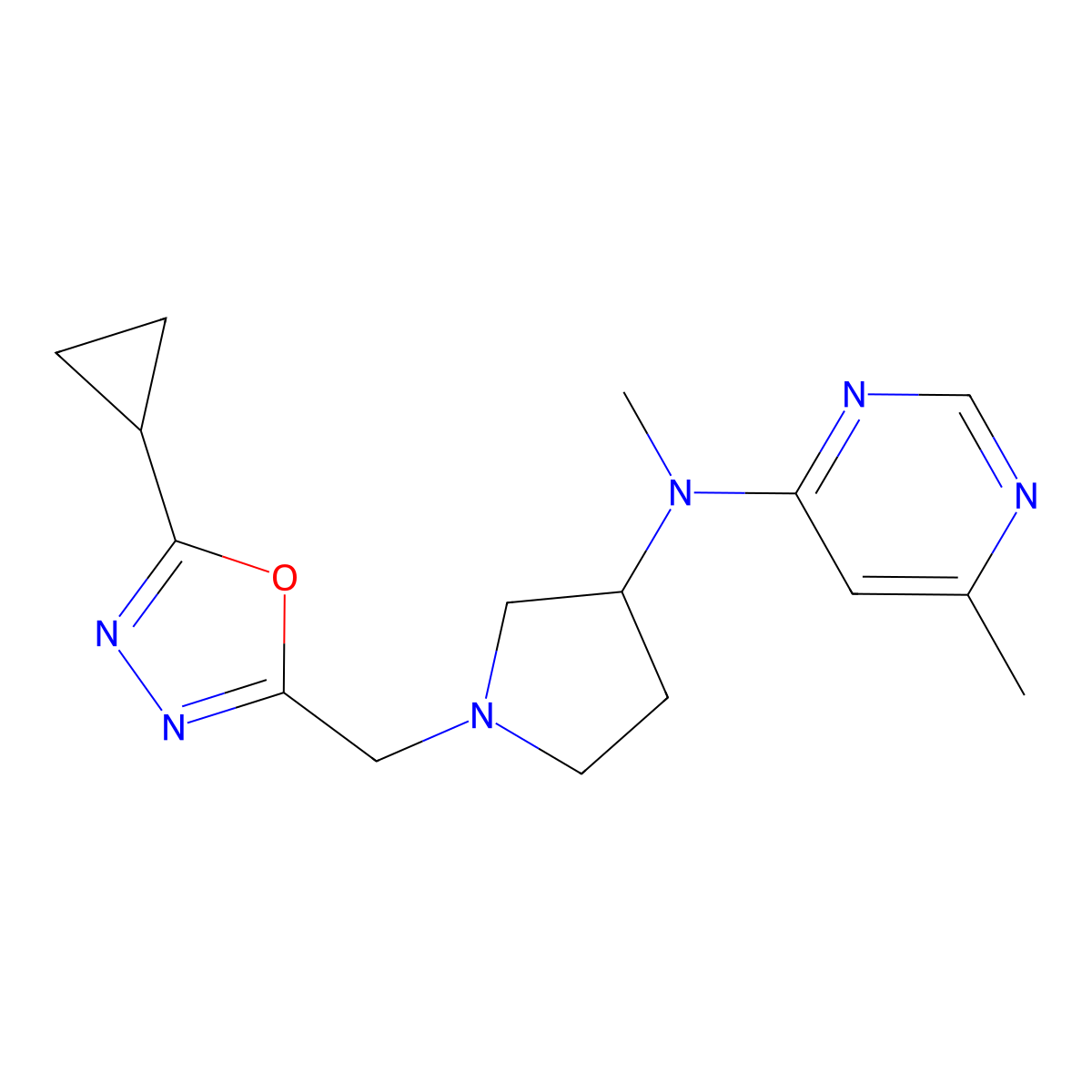 N-{1-[(5-cyclopropyl-1,3,4-oxadiazol-2-yl)methyl]pyrrolidin-3-yl}-N,6-dimethylpyrimidin-4-amine molecular structure, CAS 3054599-56-0