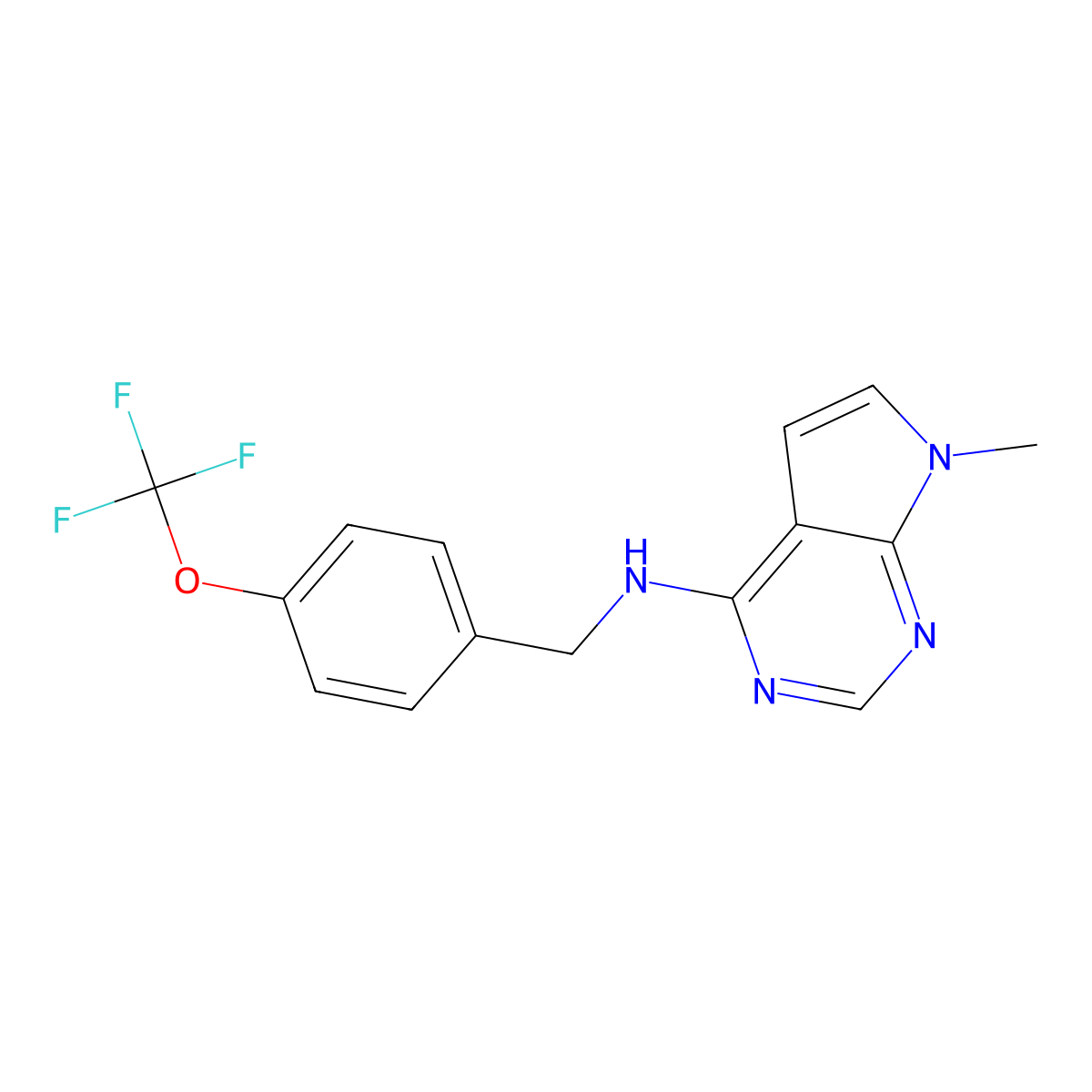 7-methyl-N-{[4-(trifluoromethoxy)phenyl]methyl}-7H-pyrrolo[2,3-d]pyrimidin-4-amine molecular structure, CAS 3054599-57-1