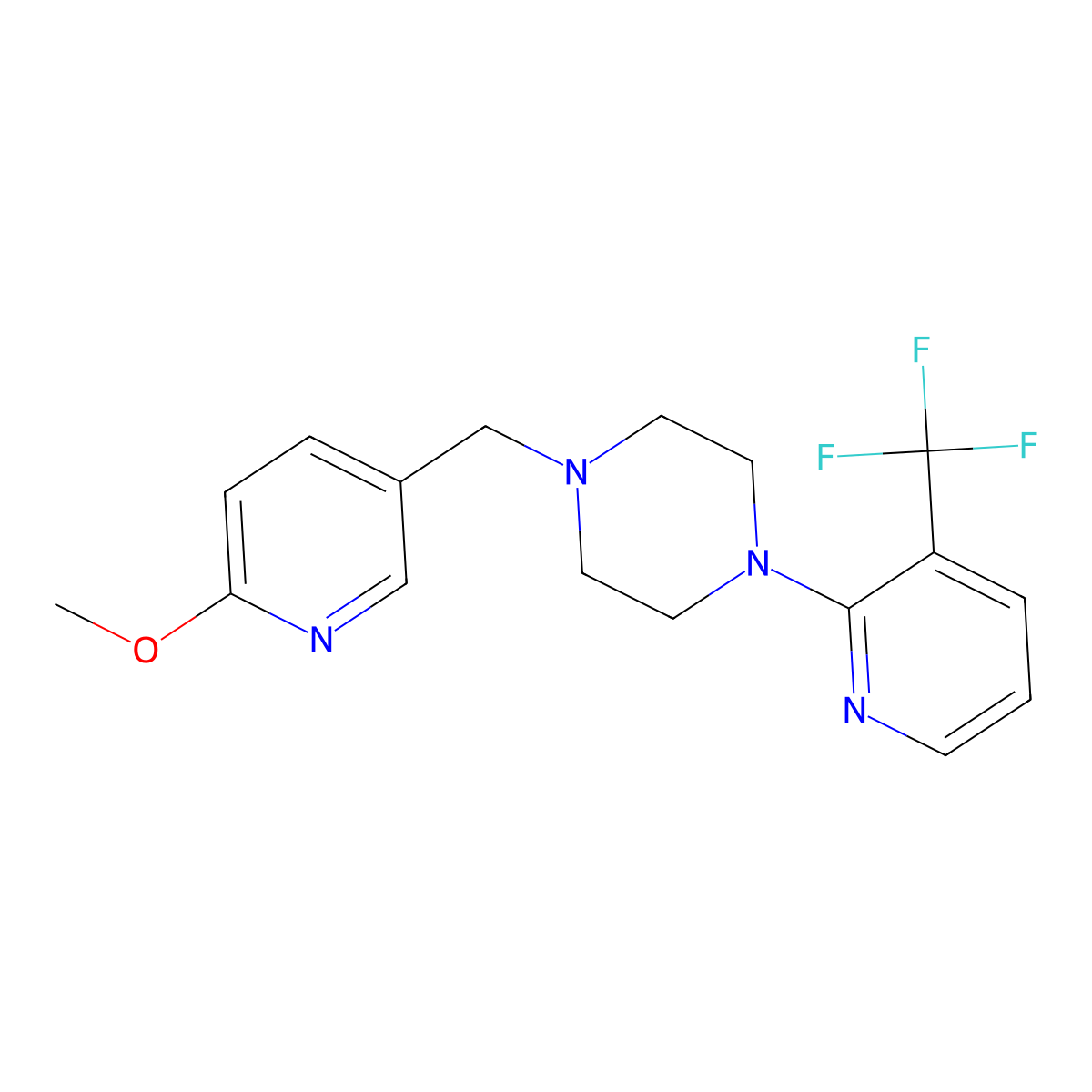 1-[(6-Methoxypyridin-3-yl)methyl]-4-[3-(trifluoromethyl)pyridin-2-yl]piperazine molecular structure, CAS 3054599-59-3