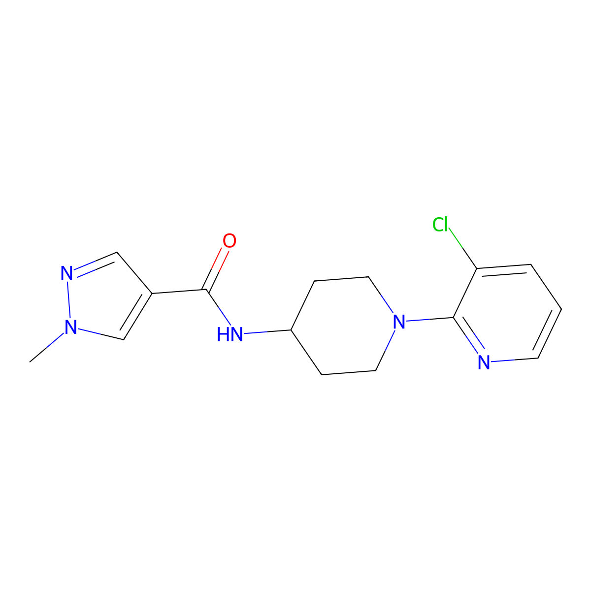 N-[1-(3-chloropyridin-2-yl)piperidin-4-yl]-1-methyl-1H-pyrazole-4-carboxamide molecular structure, CAS 3054599-60-6