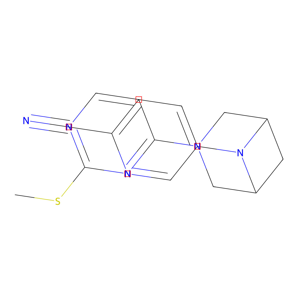 5-{3-[2-(Methylsulfanyl)pyrimidin-4-yl]-3,6-diazabicyclo[3.1.1]heptan-6-yl}pyridine-2-carbonitrile molecular structure, CAS 3054599-61-7