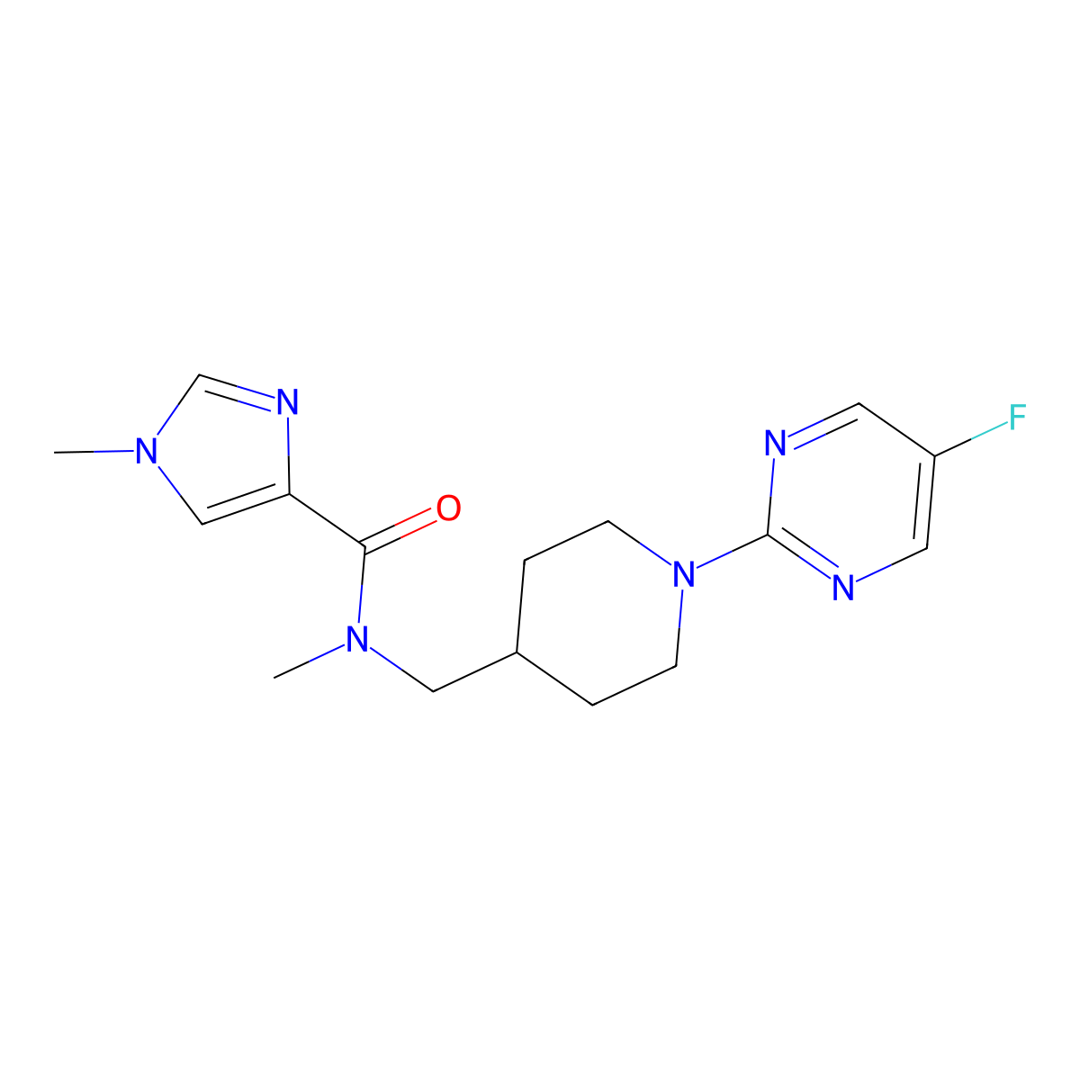 N-{[1-(5-fluoropyrimidin-2-yl)piperidin-4-yl]methyl}-N,1-dimethyl-1H-imidazole-4-carboxamide molecular structure, CAS 3054599-64-0