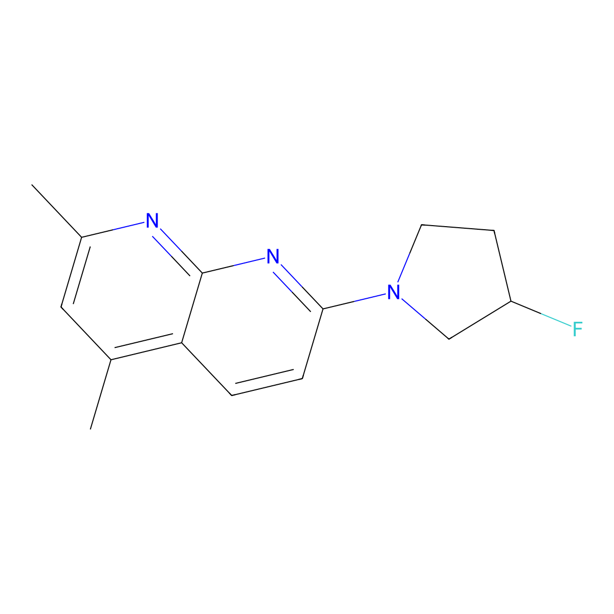 7-(3-Fluoropyrrolidin-1-yl)-2,4-dimethyl-1,8-naphthyridine molecular structure, CAS 3054599-65-1