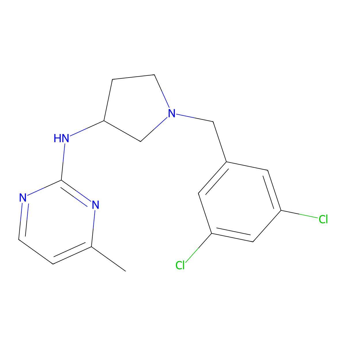 N-[1-[(3,5-dichlorophenyl)methyl]pyrrolidin-3-yl]-4-methylpyrimidin-2-amine molecular structure, CAS 3054599-67-3