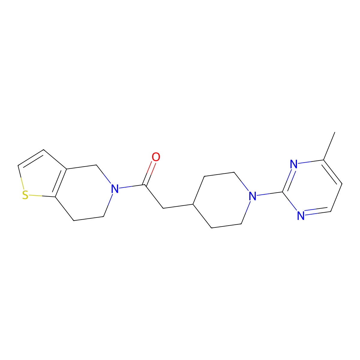 2-[1-(4-methylpyrimidin-2-yl)piperidin-4-yl]-1-{4H,5H,6H,7H-thieno[3,2-c]pyridin-5-yl}ethan-1-one molecular structure, CAS 3054599-69-5