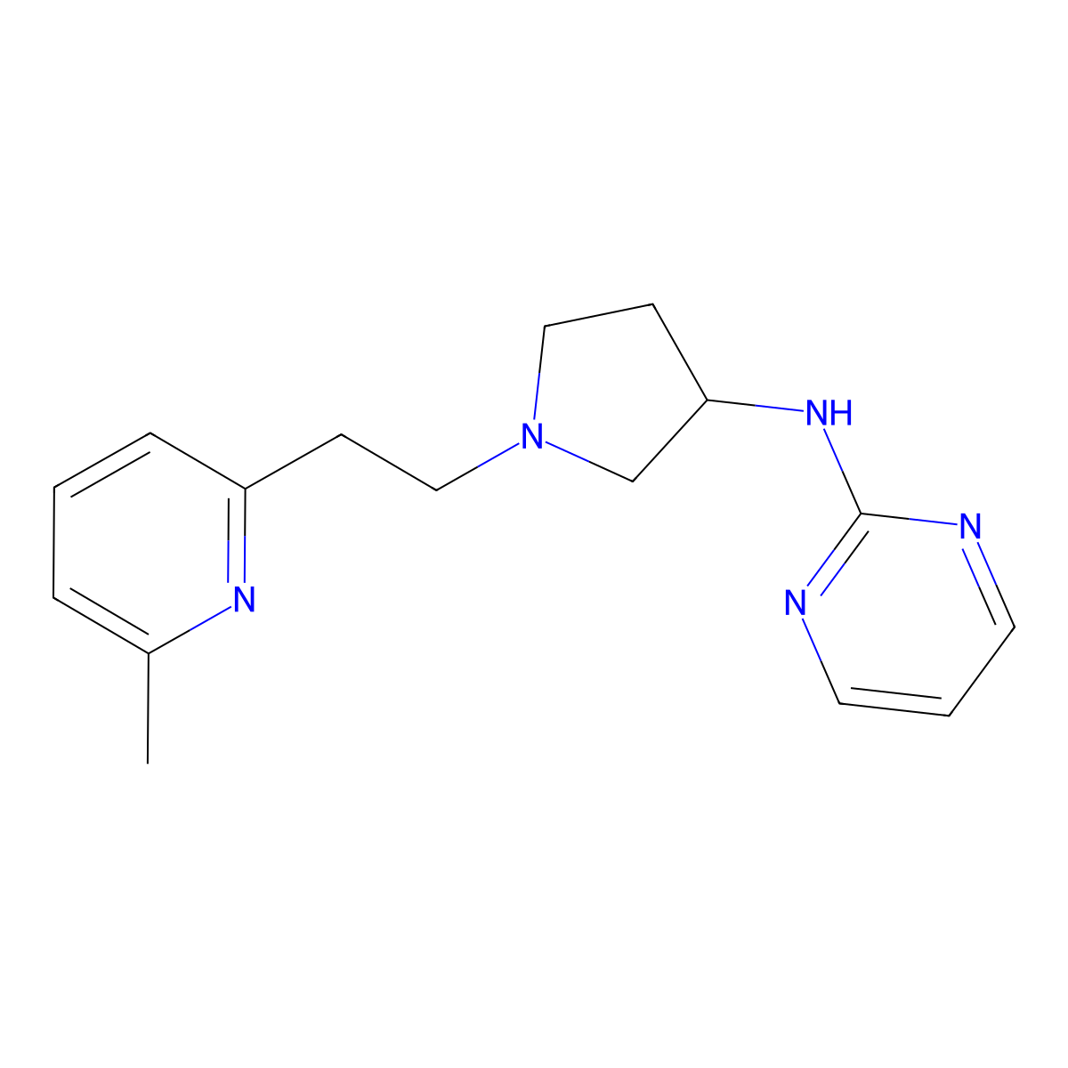 N-{1-[2-(6-methylpyridin-2-yl)ethyl]pyrrolidin-3-yl}pyrimidin-2-amine molecular structure, CAS 3054599-70-8
