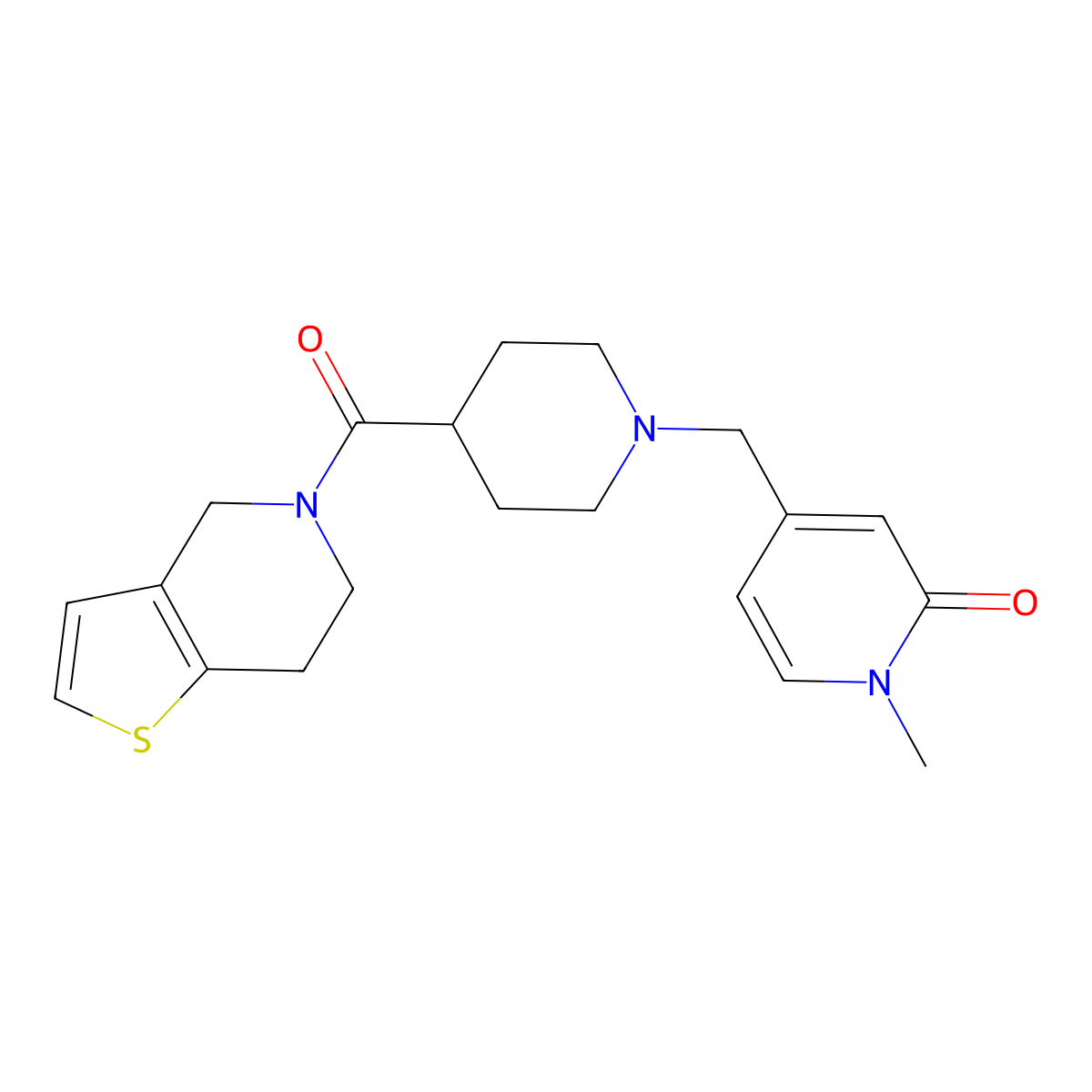 1-methyl-4-[(4-{4H,5H,6H,7H-thieno[3,2-c]pyridine-5-carbonyl}piperidin-1-yl)methyl]-1,2-dihydropyridin-2-one molecular structure, CAS 3054599-71-9