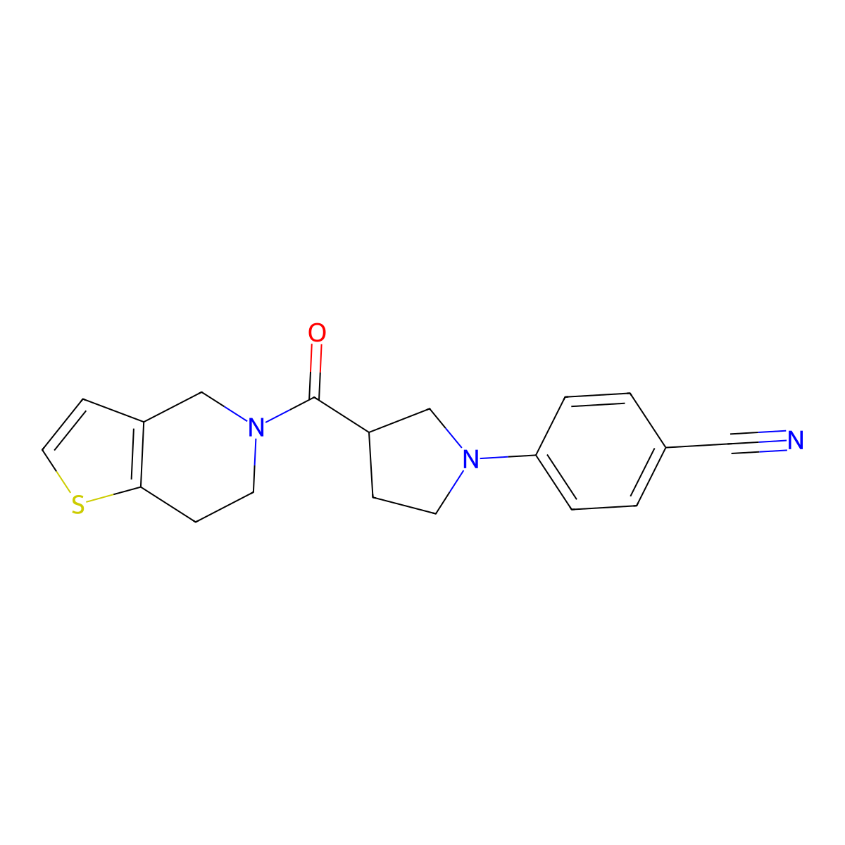 4-(3-{4H,5H,6H,7H-thieno[3,2-c]pyridine-5-carbonyl}pyrrolidin-1-yl)benzonitrile molecular structure, CAS 3054599-73-1