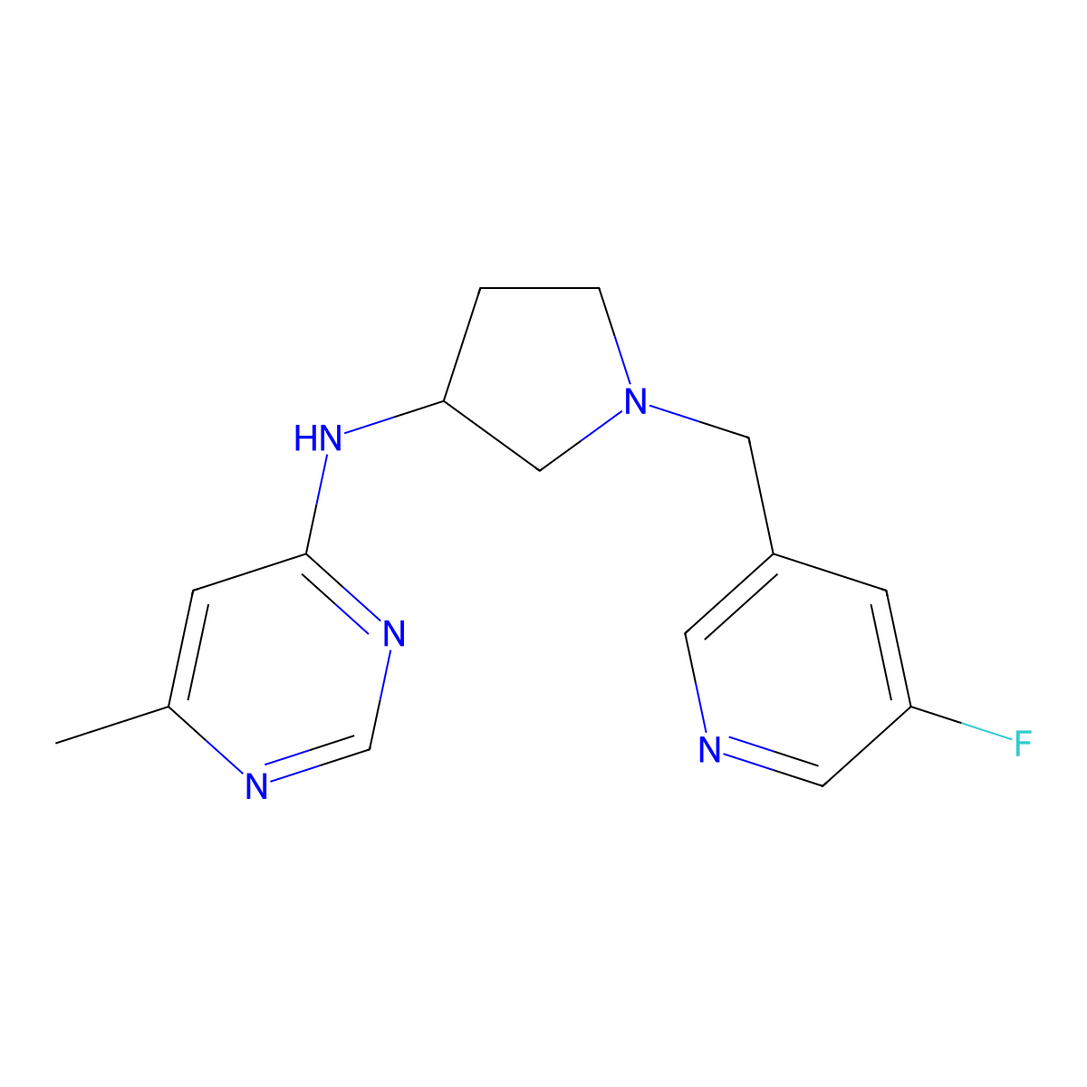 N-{1-[(5-fluoropyridin-3-yl)methyl]pyrrolidin-3-yl}-6-methylpyrimidin-4-amine molecular structure, CAS 3054599-79-7